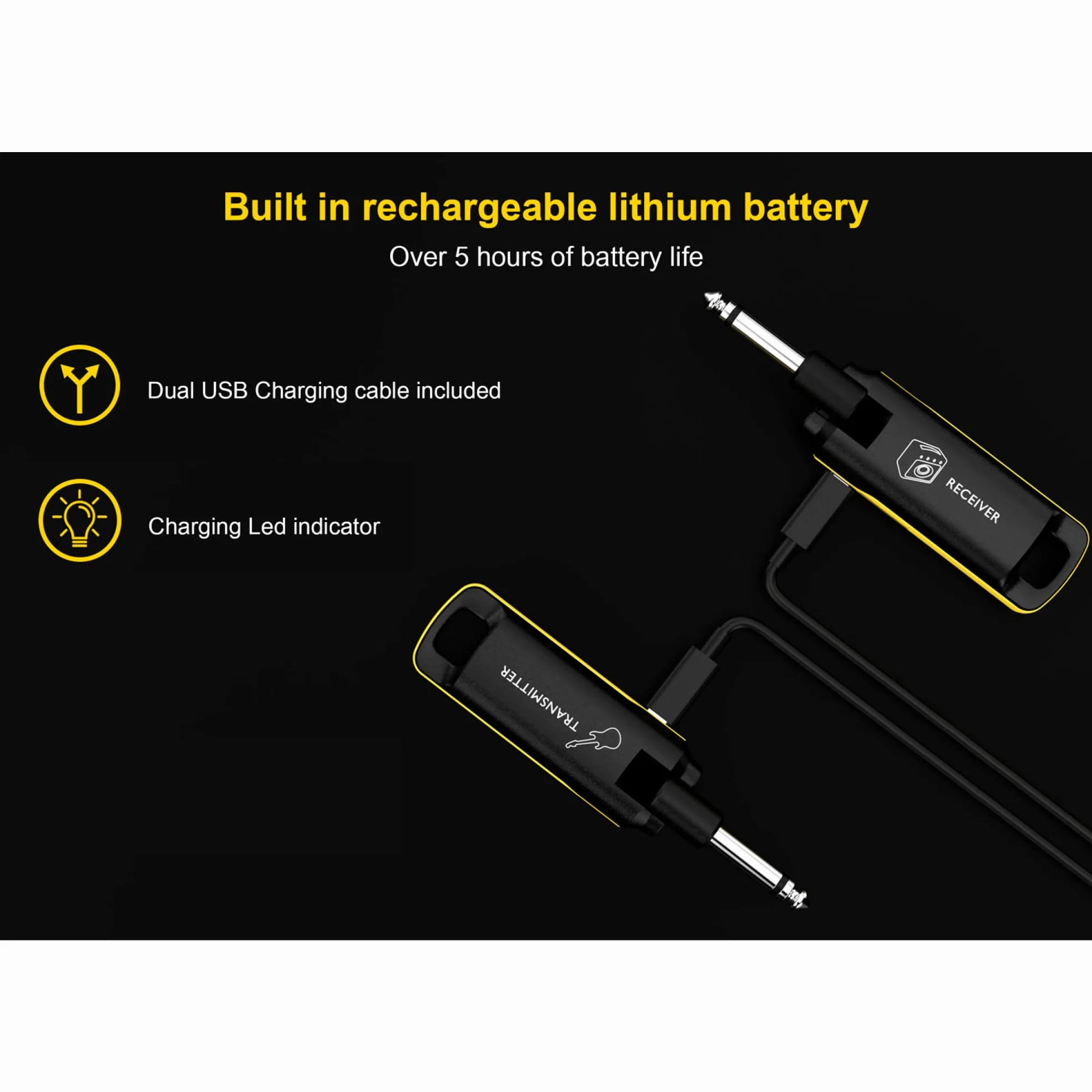 MONKEY LOOP WS-10 - Sistema Inalámbrico para Guitarra o Bajo con Batería Incorporada - Receptor y Transmisor de Audio Recargable - Transmisión hasta 50 Metros con 6 Horas de Autonomía