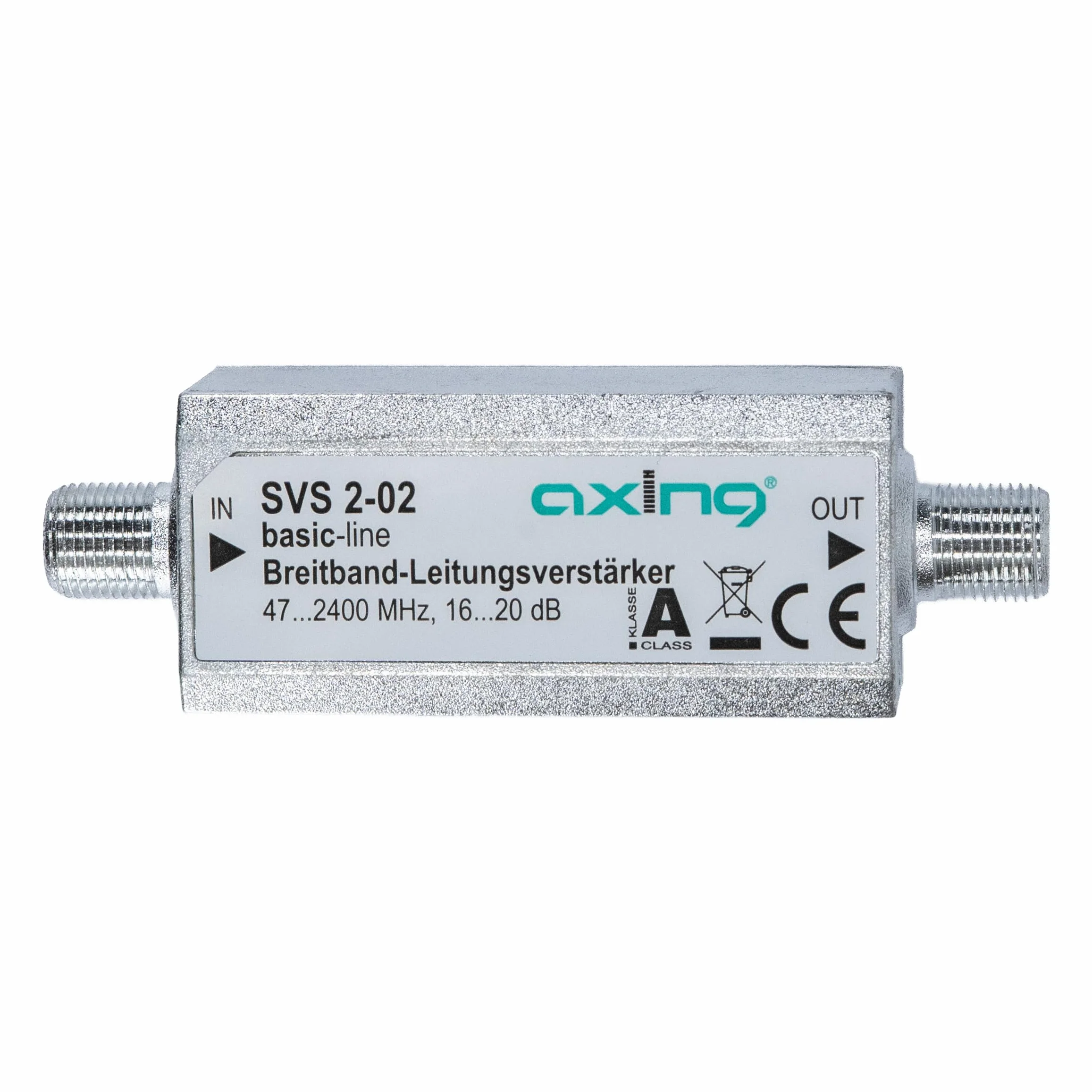 Axing SVS 2-02 - Amplificador de señal para equipos por satélite (20 dB, 47-2400 MHz), plateado