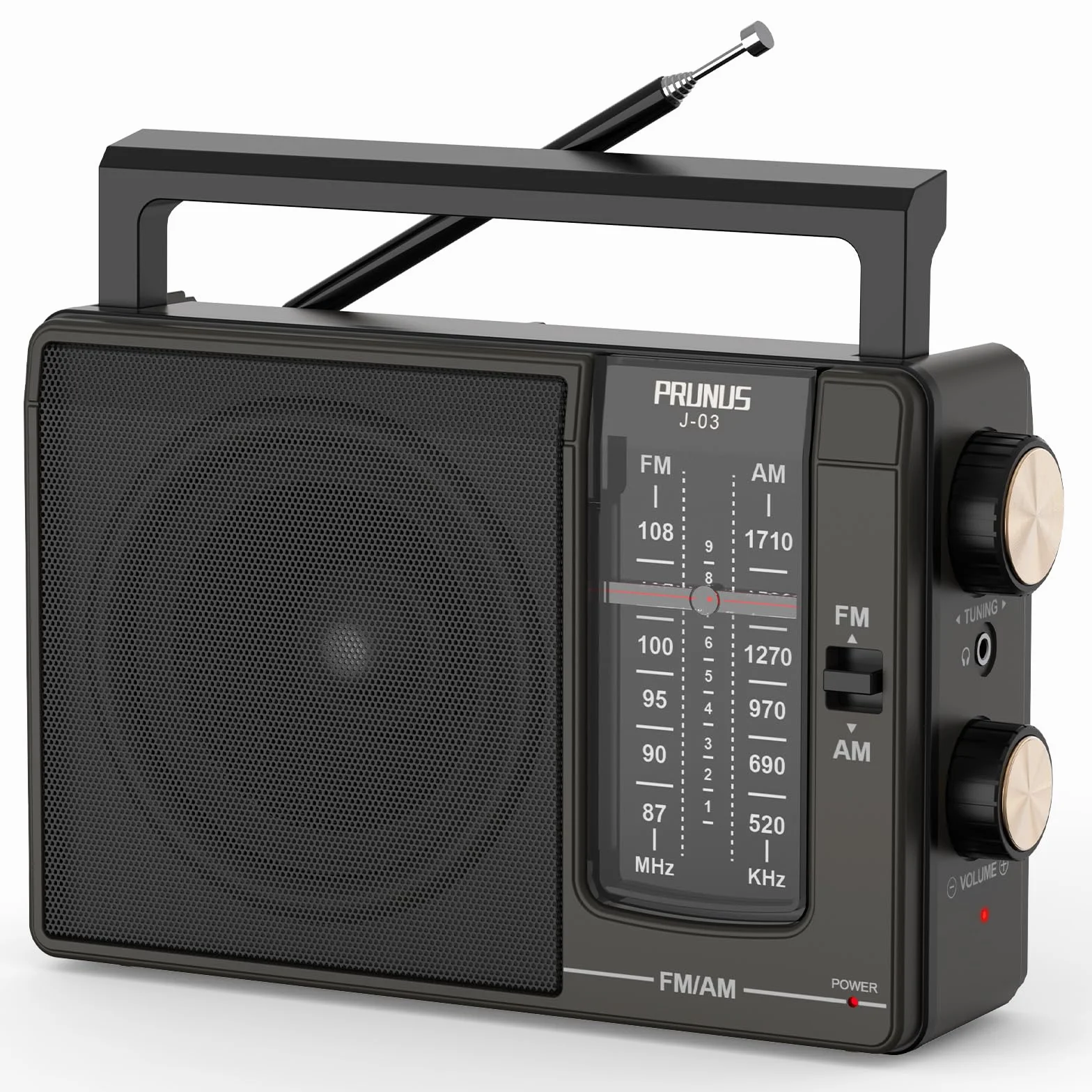 PRUNUS J-03 Am FM Radio Portatil Pequeña, Transistores Radios con Excelente Señal, Radio a Pilas o Energía de CA, Altavoz Grande, Operación Simple, Fácil de Usar para Personas Mayores.