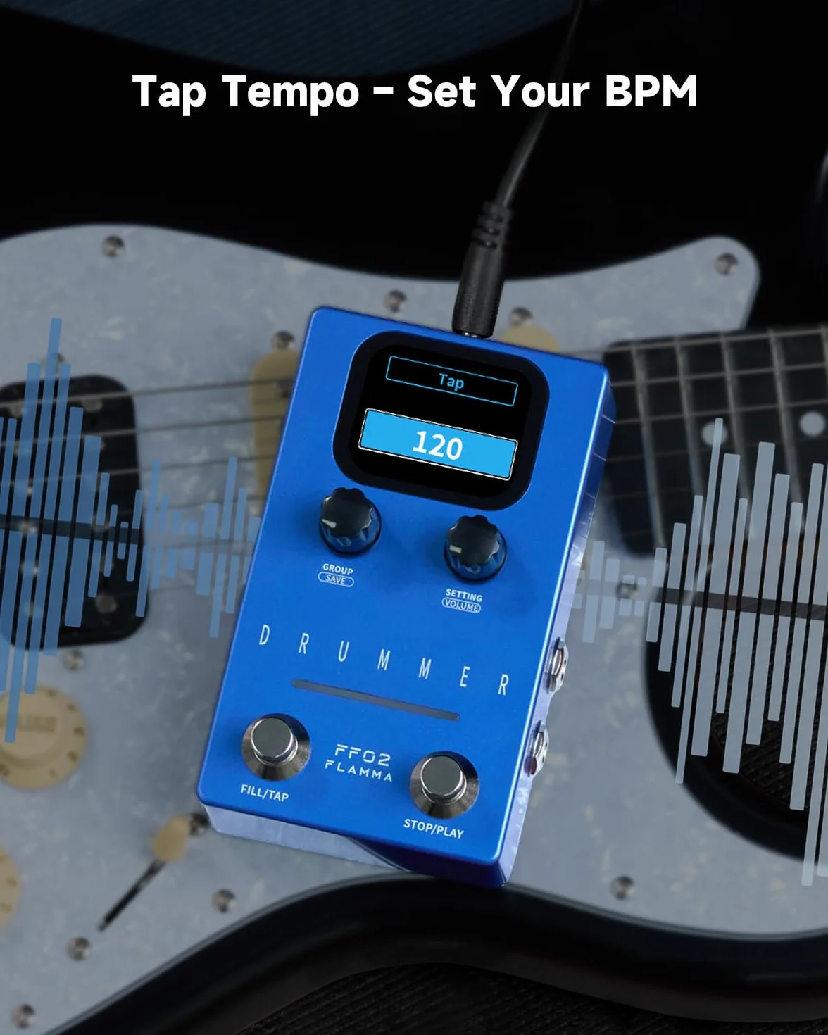 FLAMMA FF02 - Pedal de guitarra para máquina de tambor, 121 ranuras de tambor, 11 géneros musicales, ritmo personalizable, E/S estéreo para uso en vivo y estudio