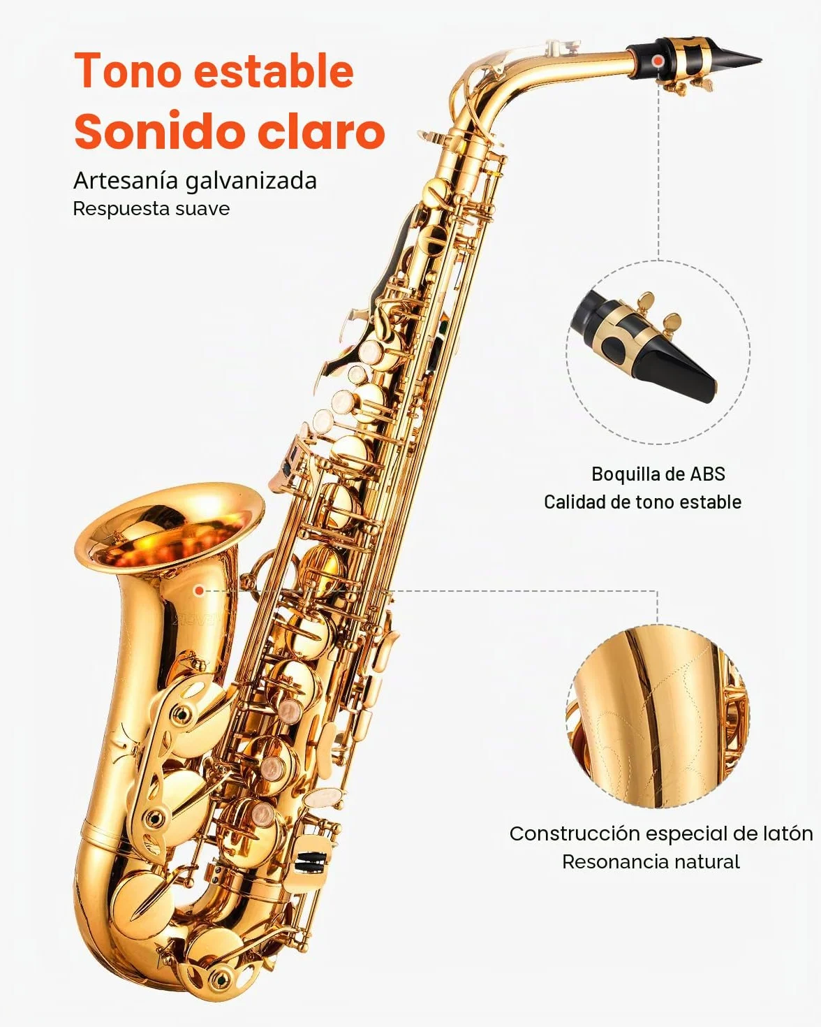 VEVOR Saxofón Alto en Mi Bemol, Juego de Saxofón Bend con Estuche, Boquilla, Correas, Paño de Limpieza, Guantes, Grasa, Correa para el Cuello, 23 Llaves para Músicos de Todos Los Niveles, Dorado
