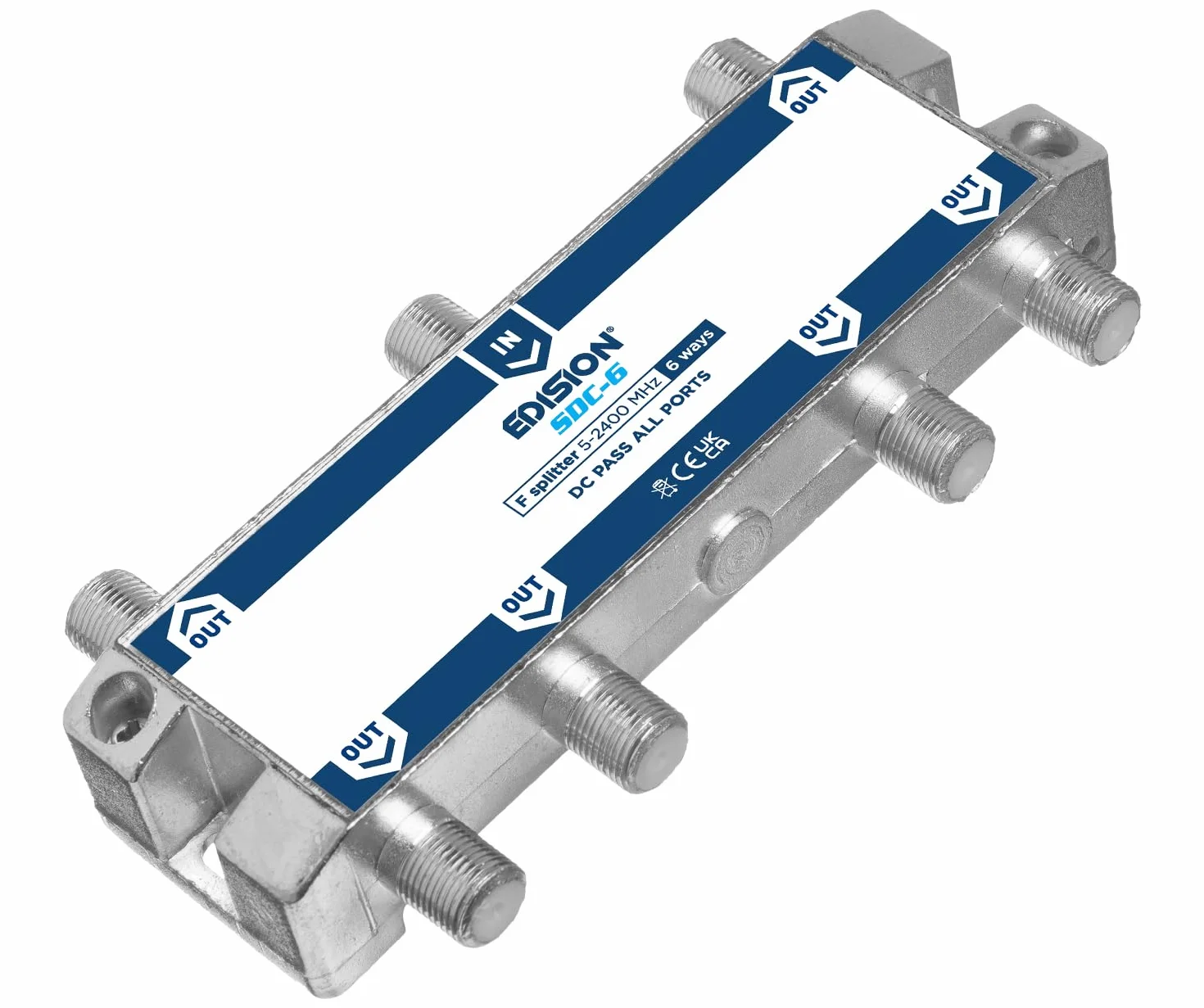 EDISION SDC-6 Repartidor 6 Salidas para señales SMATV, Splitter Adecuado para Terrestre, Satélite, Televisión por Cable, Radio, Unicable, 5-2400mhz, DVB-S2, DVB-T2, DVB-C, Paso de DC, 6-Vías