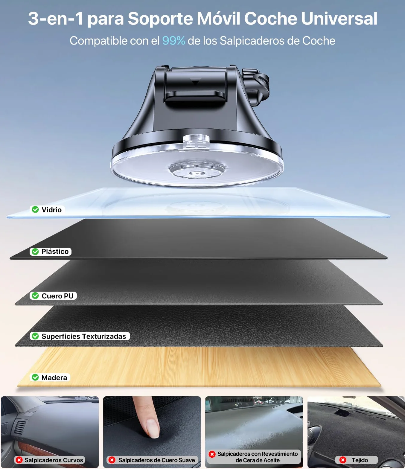 Miracase Soporte Móvil Coche Ventosa Potente 360° Rotación Sujeción Universal 4-7.2"
