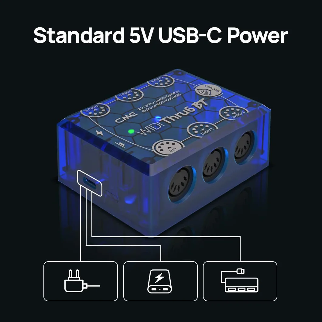 CME WIDI Thru6 BT – MIDI Thru 2 Entradas / 6 Salidas con DIN de 5 Pines y Bluetooth, Transmisión de Alta Velocidad para Todos los Mensajes MIDI