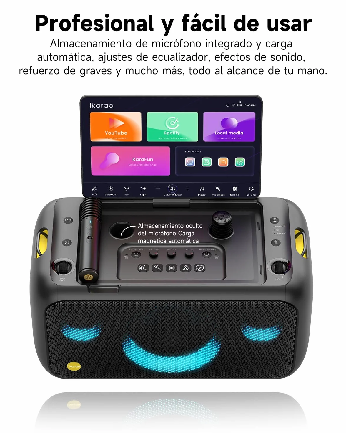 Máquina de Karaoke para Adultos con Pantalla de Letras, Pantalla integrada de 33,8 cm, máquina de Karaoke Realmente Todo en uno con 2 micrófonos inalámbricos (Ocultos y de Carga automática), Altavoz