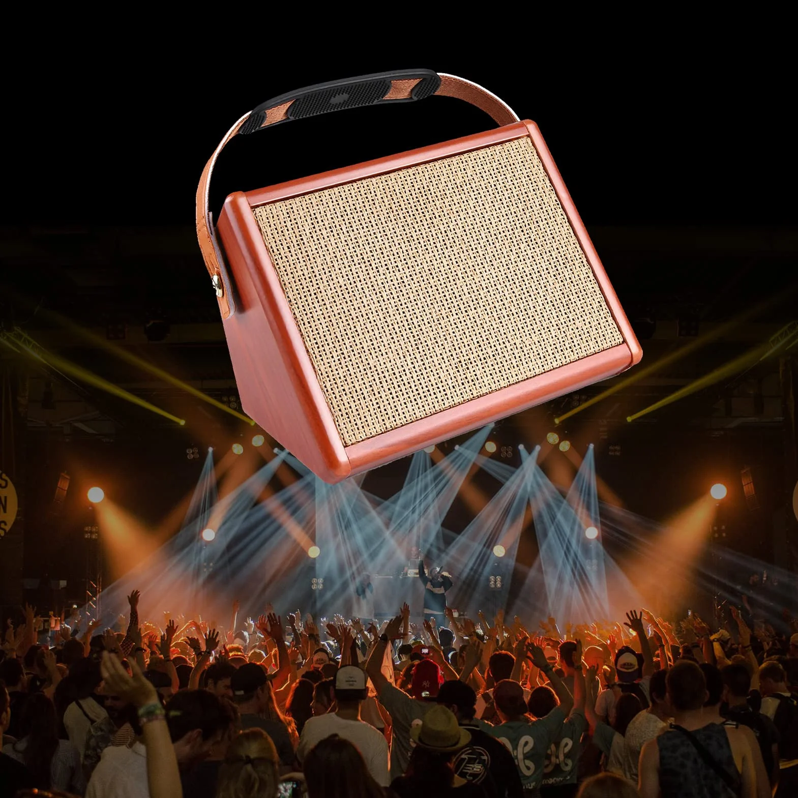 Amplificador de guitarra, AC-15 15 W, amplificador de guitarra acústica portátil, altavoz BT con entrada de micrófono, soporta volumen, graves, control de agudos, efecto de reverberación, batería