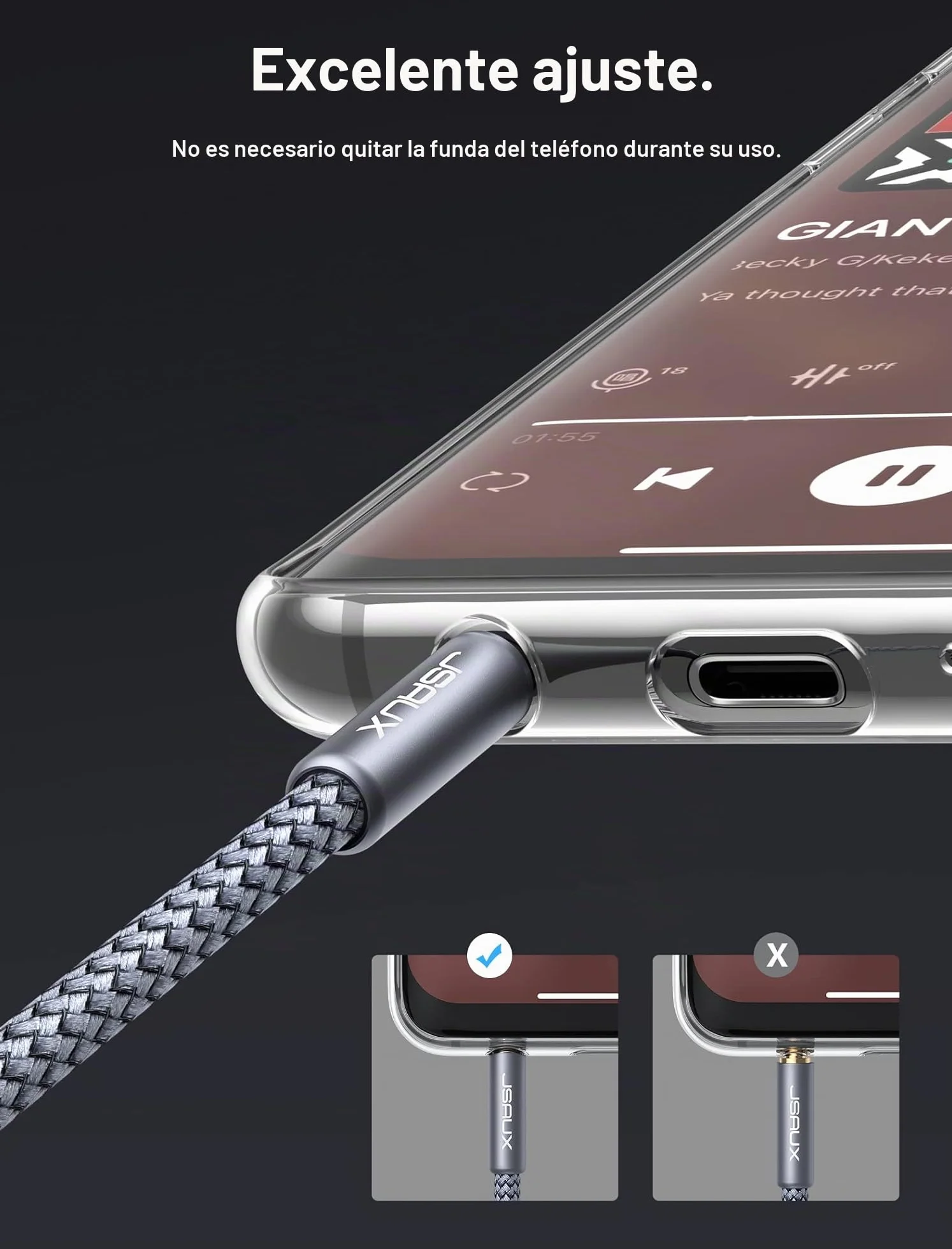 JSAUX Cable RCA a 3,5 mm de 6,6 pies, adaptador macho a macho, cable trenzado de nailon 1/8 para smartphones, MP3, tabletas, altavoces, HDTV, color gris