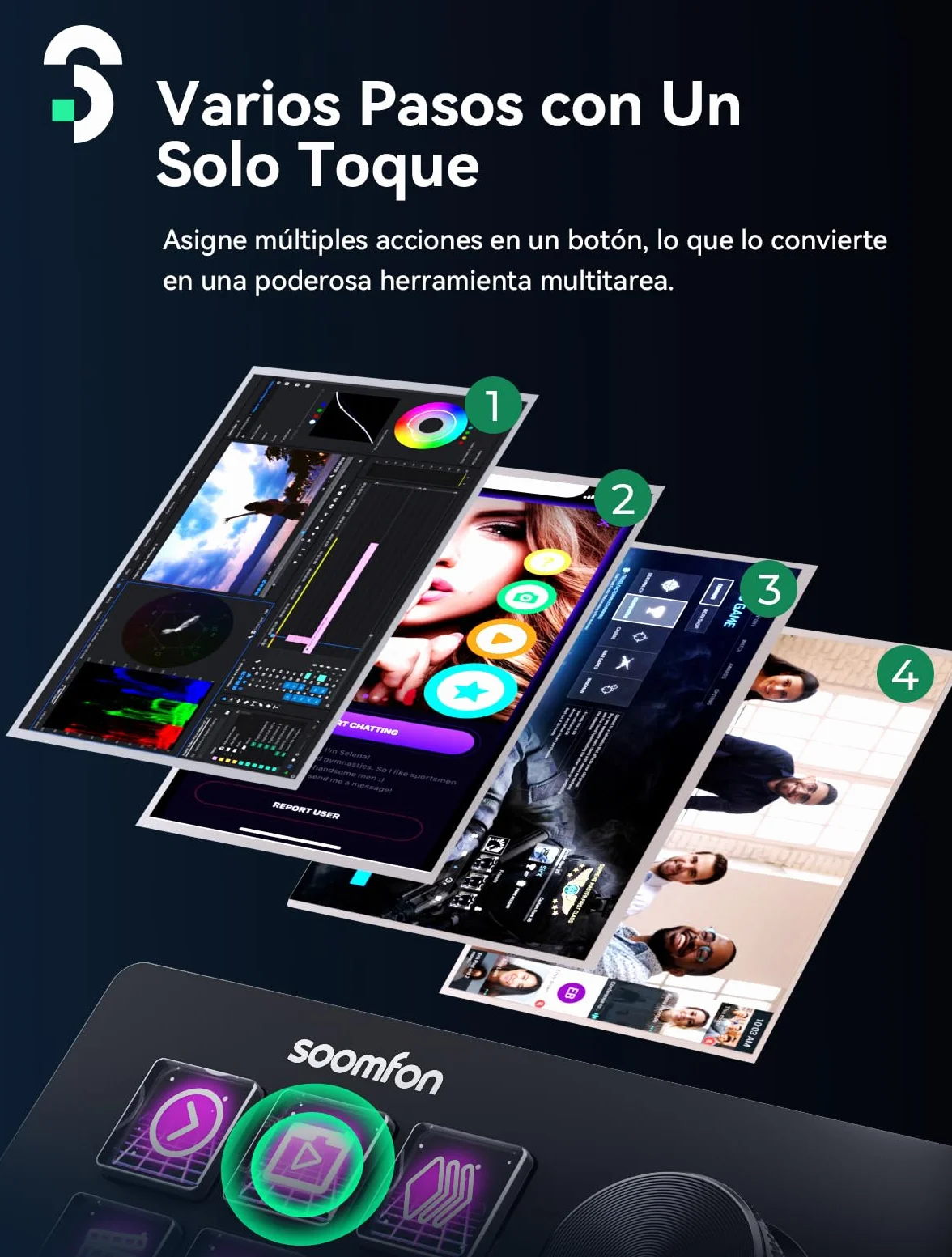 SOOMFON Stream Controller SE, Stream Studio Deck con 6 Teclas Macro LCD, Botones y Perillas, Production Console Deck Compatible con PC/Mac, Studio Controller para OBS, Streamlabs, Twitch y Youtube