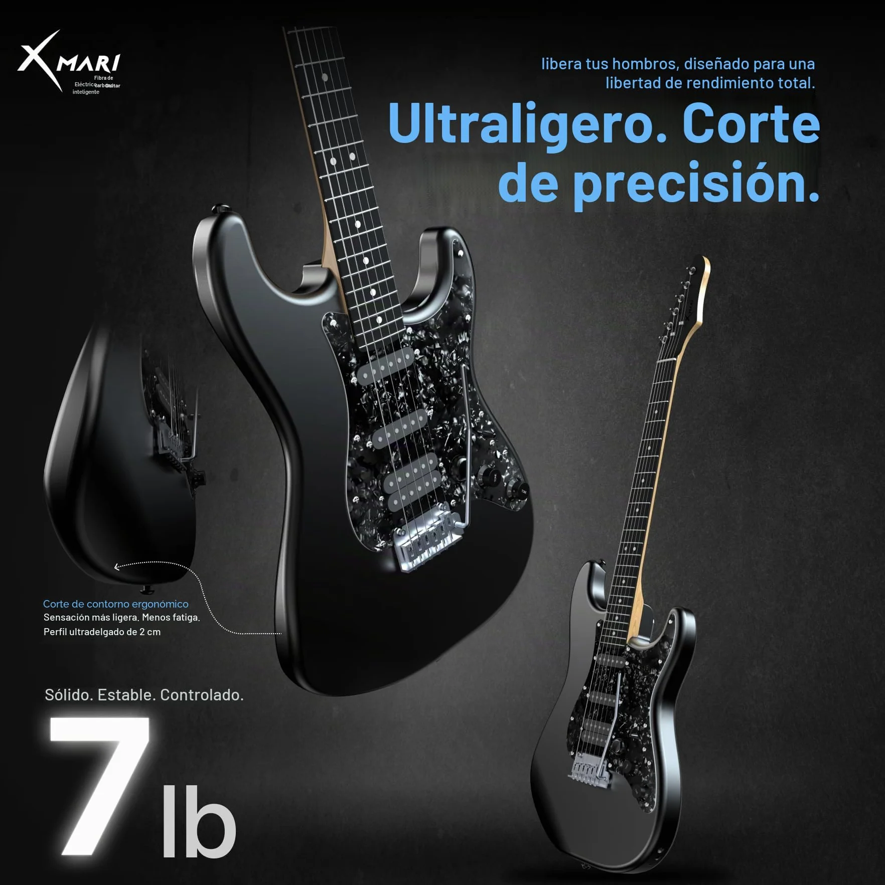 Enya XMARI - Guitarra eléctrica inteligente con efectos DSP integrados, 4 preajustes, grabación USB-C OTG, salida de auriculares, pastillas de cerámica personalizadas, cuerpo de fibra de carbono, con