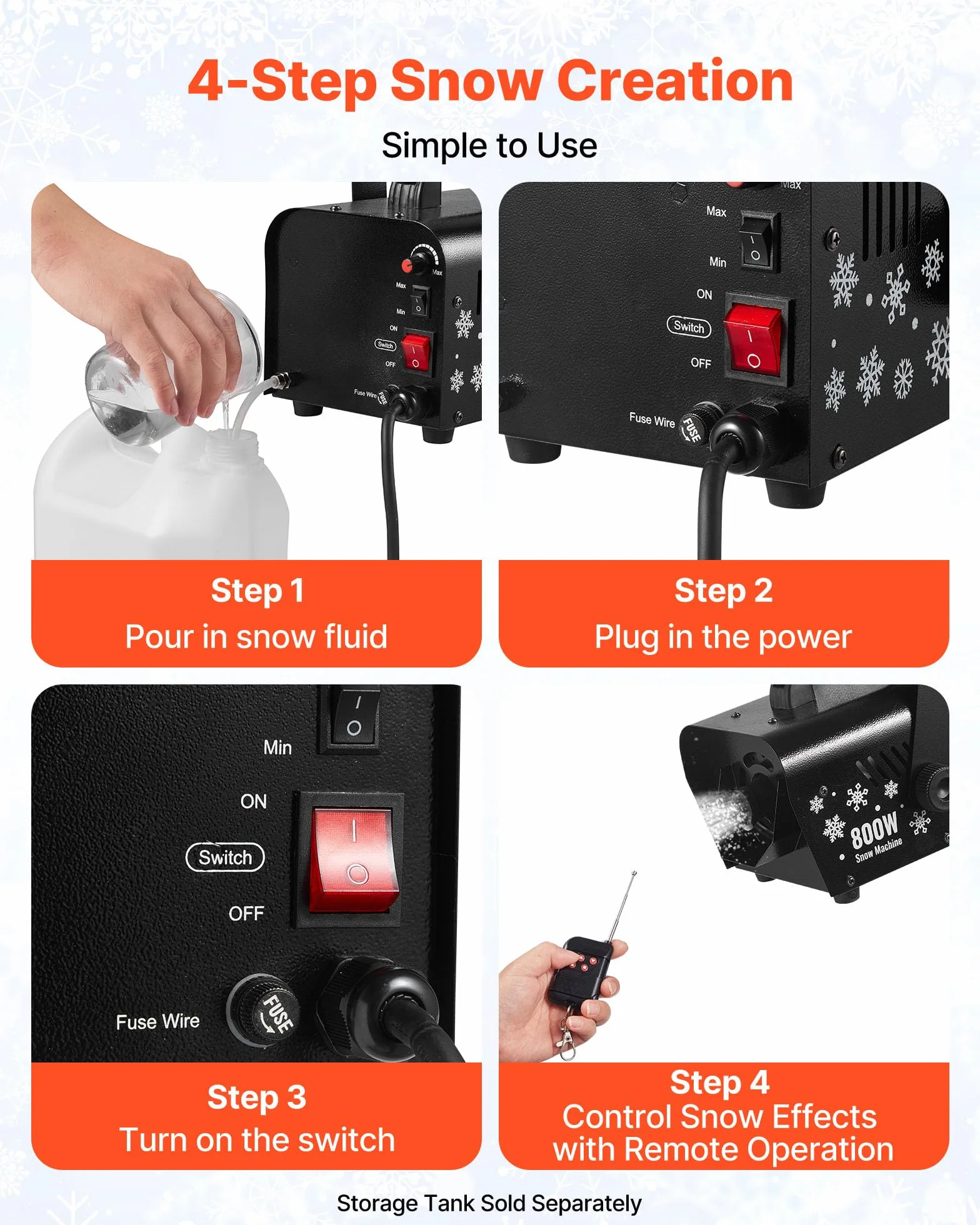 VEVOR 1500 W Máquina de Nieve, Máquina Portátil de Copos de Nieve Colgante con Asa, Control Remoto Inalámbrico y Depósito de 5 L, para Fiestas Navideñas, Efectos de Escenario, Decoración de Bodas
