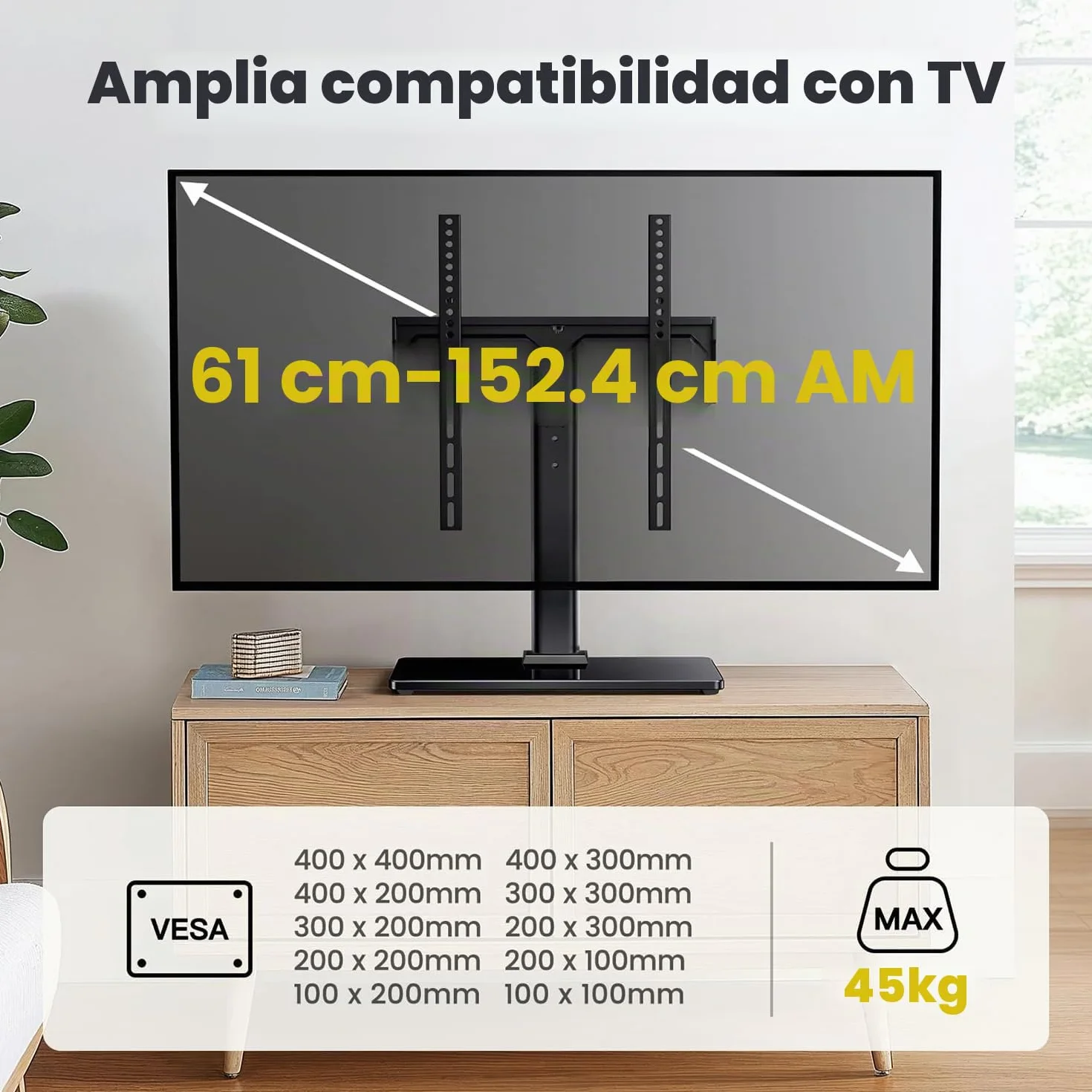 Soporte Giratorio Universal para TV LCD LED OLED 24-60 Pulgadas, Altura Ajustable, 45kg, VESA 400x400 mm