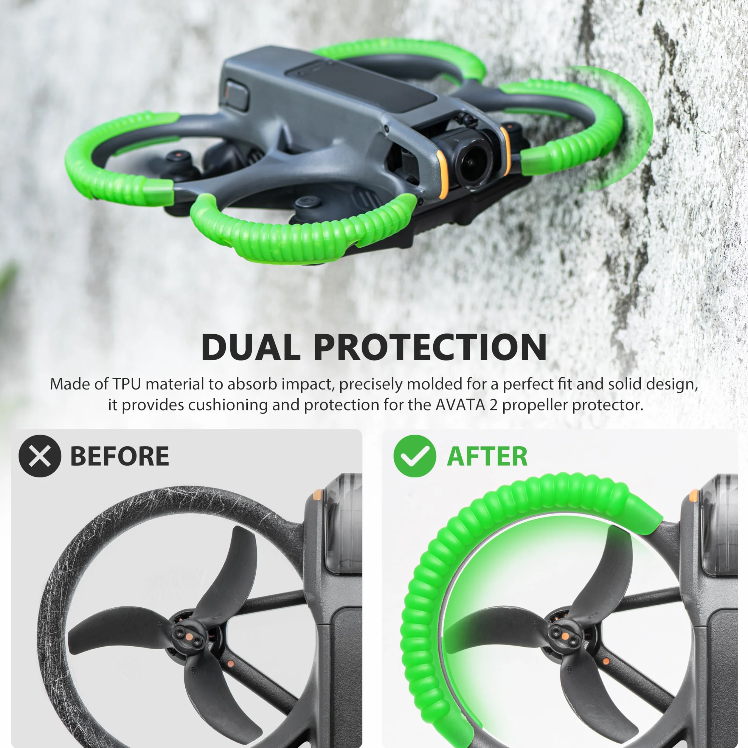 STARTRC Anillo Protector del Parachoques para DJI Avata 2 Propeller Guard, TPU Protectores de Impacto Accesorios para DJI Avata 2（verde）