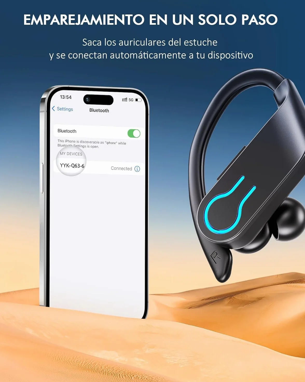 Auriculares Inalámbricos Deportivos Bluetooth 6.1 con Gancho 120H Reproducción LED IPX7 Impermeable ENC Cancelación de Ruido Cascos Running