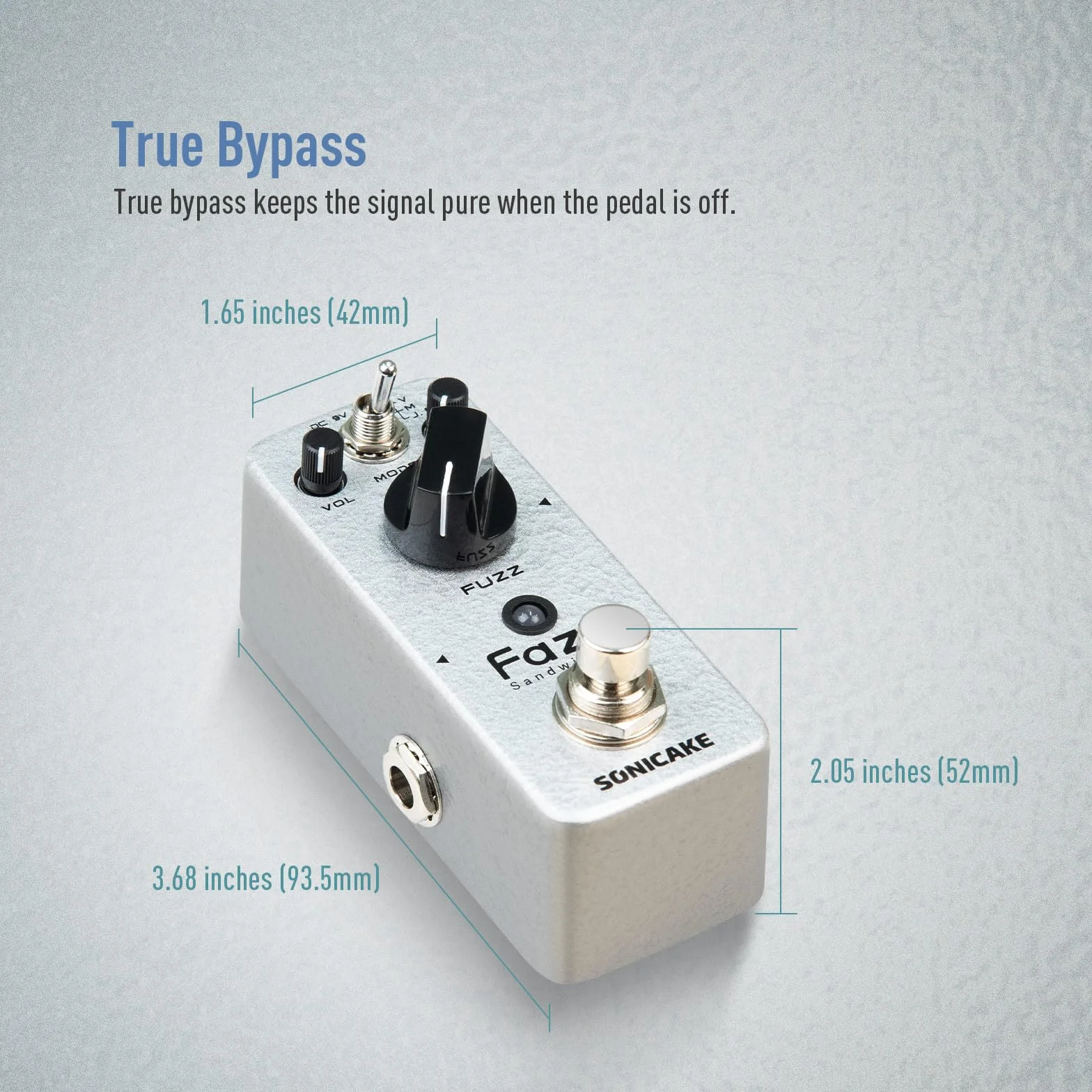SONICAKE Pedal Fuzz Pedal de Efectos para Guitarra Analógico Clásico con Control de Tono True Bypass Fazy Sandwich