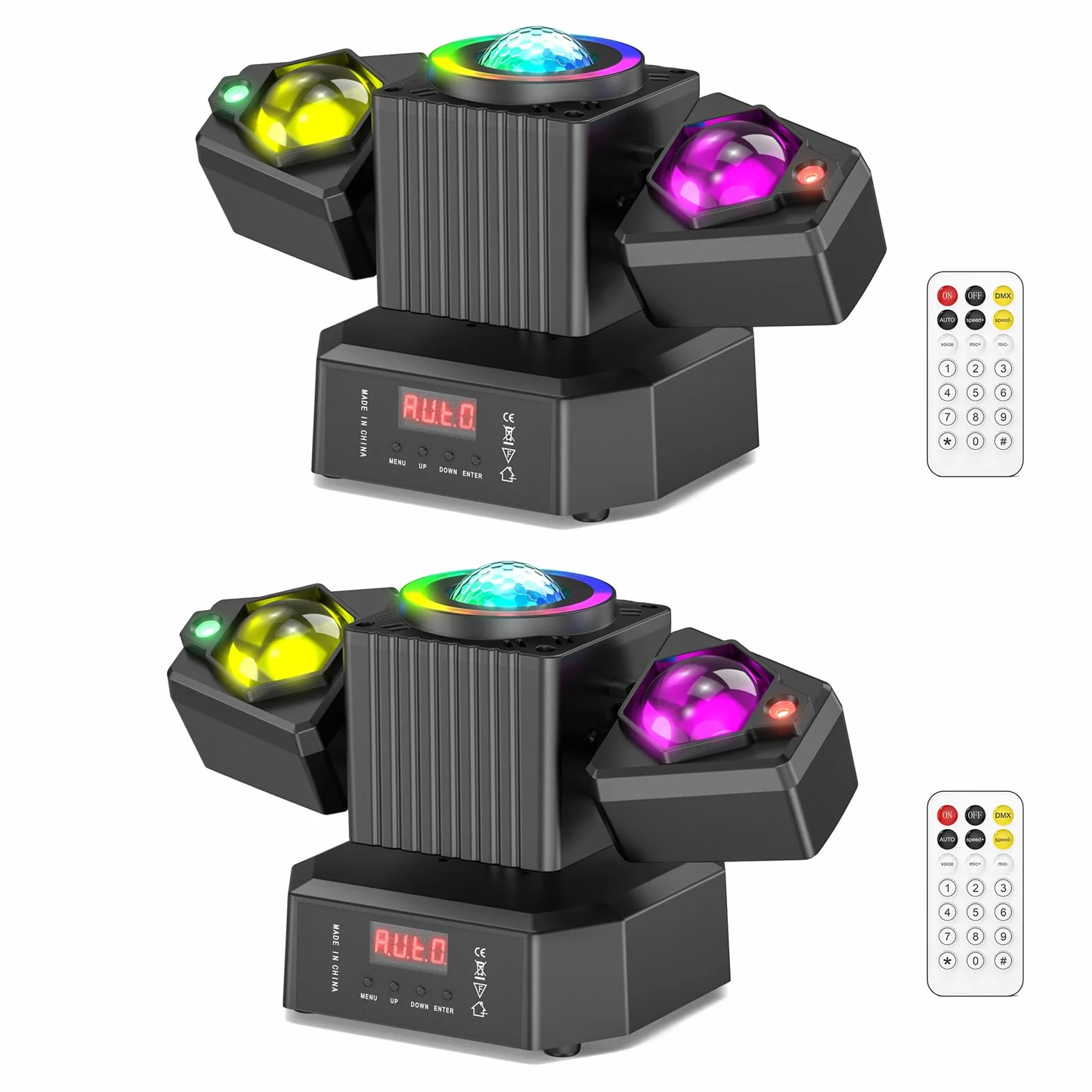 Cabeza Móvil LED 65W con Control Remoto,Mini Moving Head Efectos de Luz 4 en 1 RGBW Luz de Fiesta Luces Discoteca DMX Iluminación de Escenario para Bar DJ Disco Bodas Club Cumpleaños,2 PCS