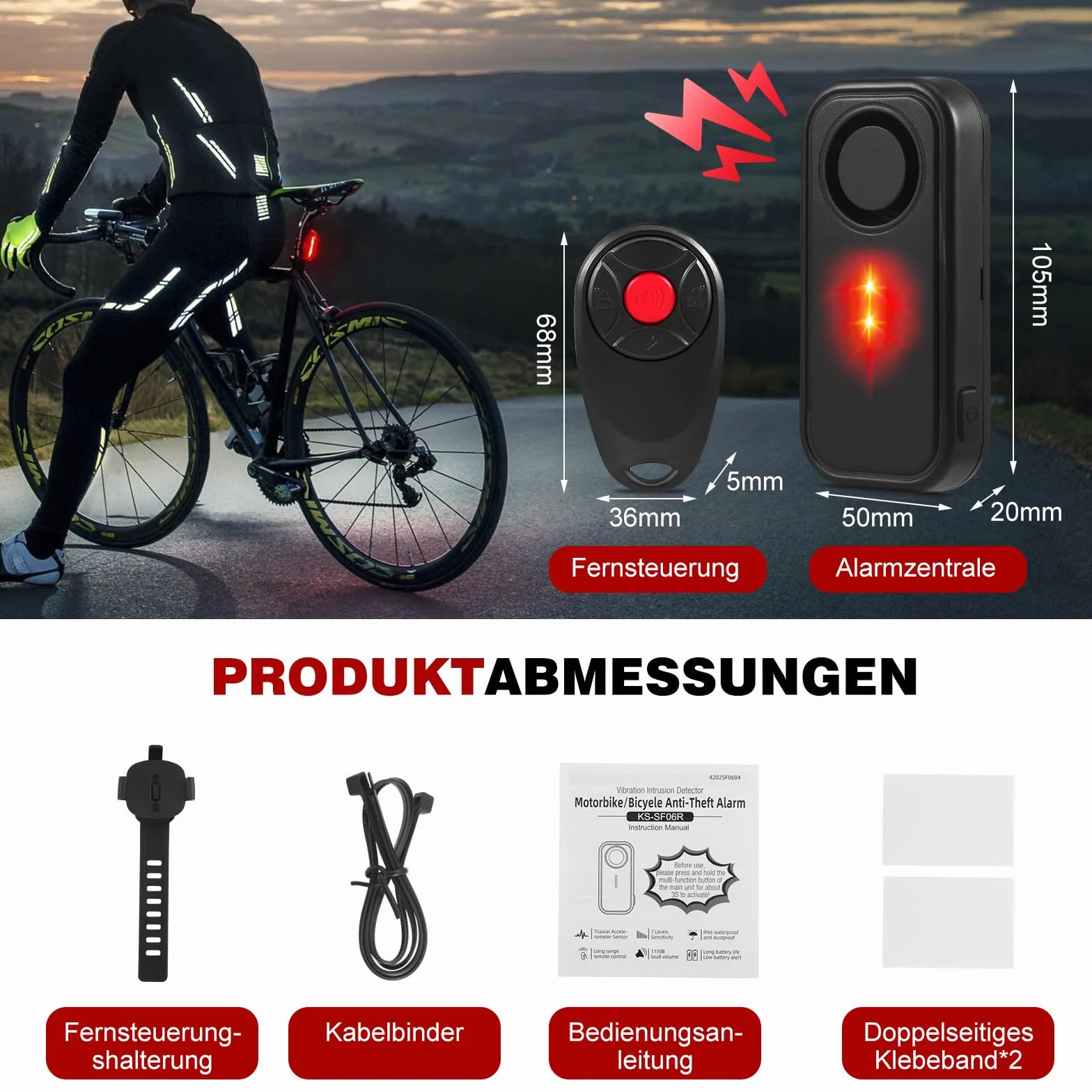 Sistema de alarma para bicicletas, antirrobo inalámbrico con sensor de vibración, sirena impermeable para bicicletas, volumen alto 113 db con mando a distancia para scooter, coche, bicicleta