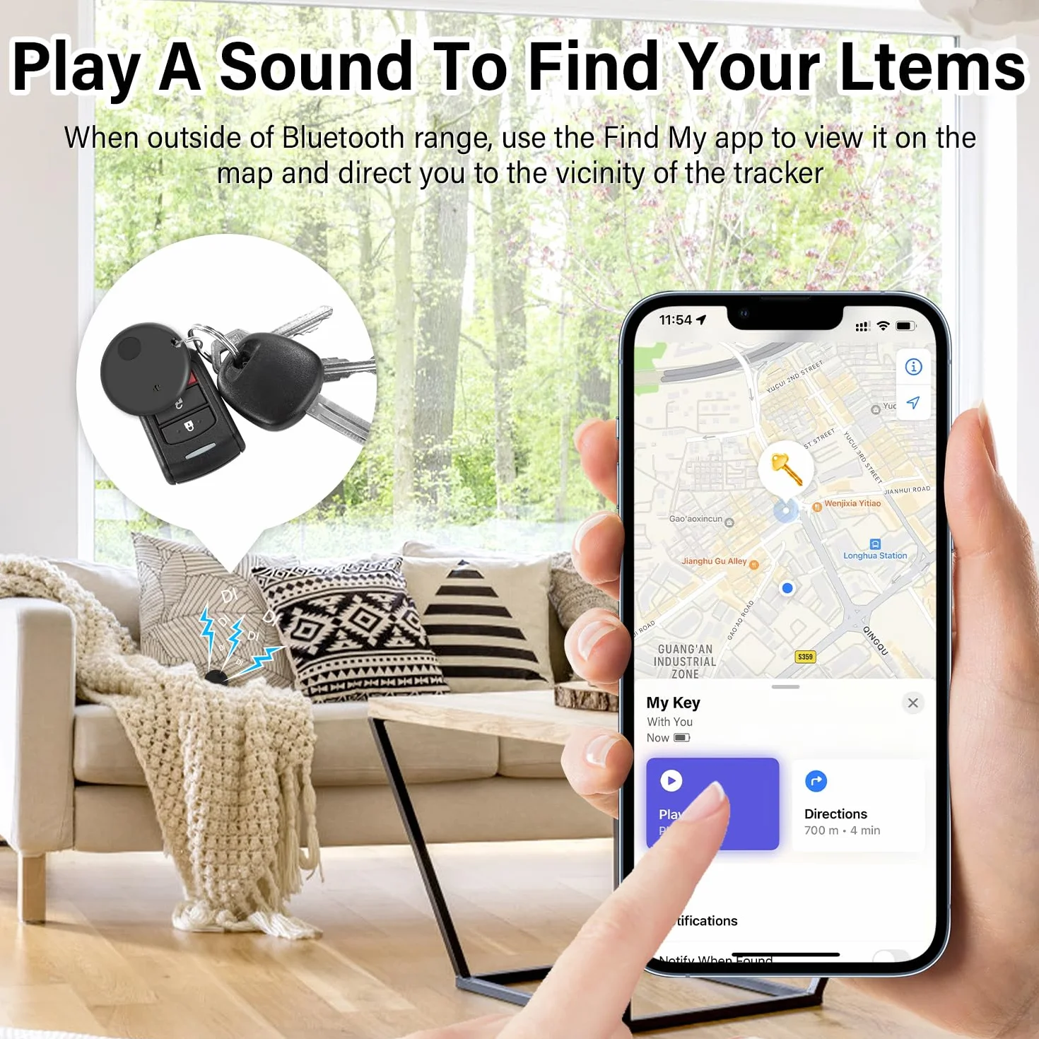 Smart Air Tracker Tag 4 Pack, Localizador Llaves Bluetooth Funciona con Apple Buscar(Sólo iOS), Buscador de Llaves, Billetera y Equipaje, Batería Reemplazable
