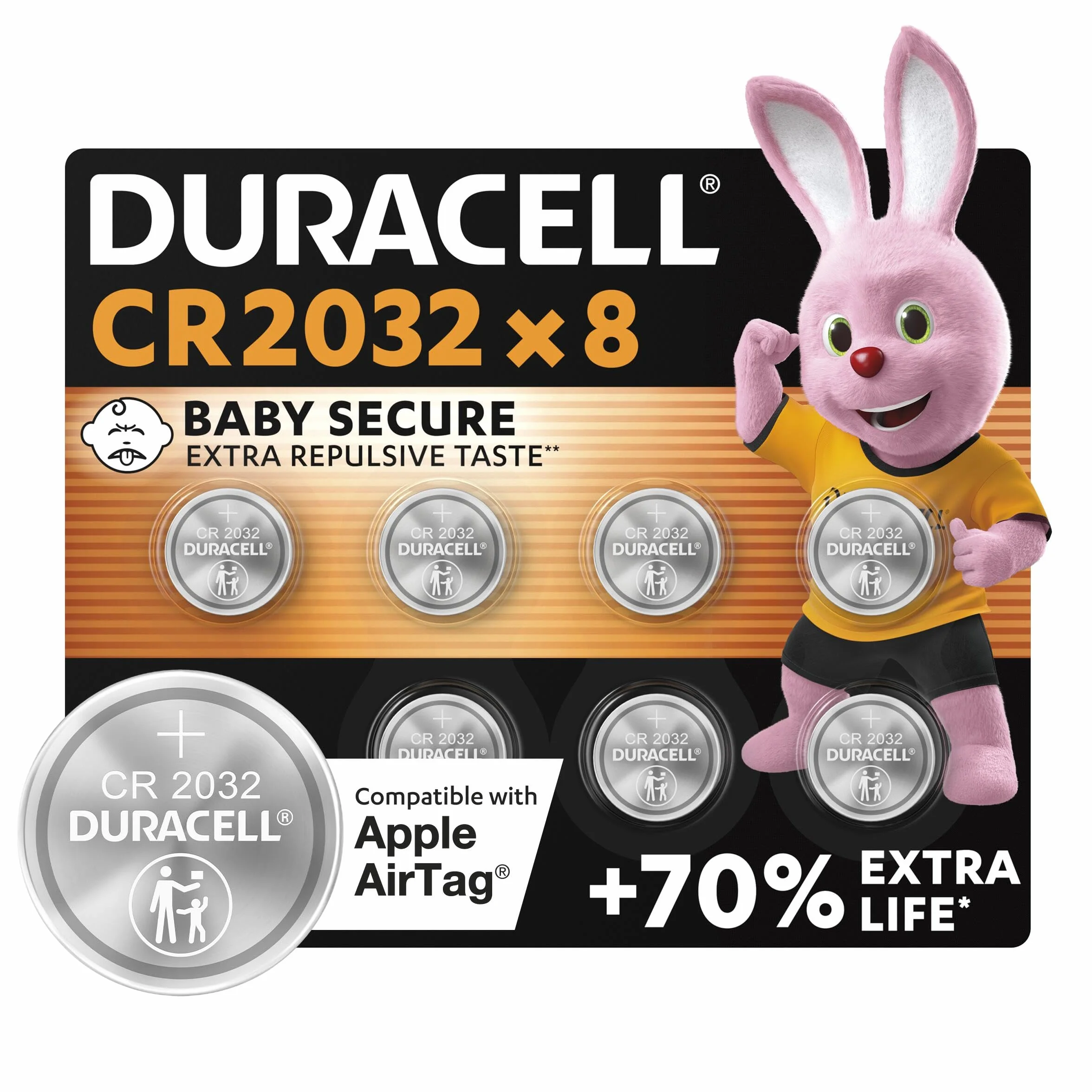 Duracell CR2032 pilas de botón de litio 3 V paquete de 8 Baby Secure para AirTag llaves remotas