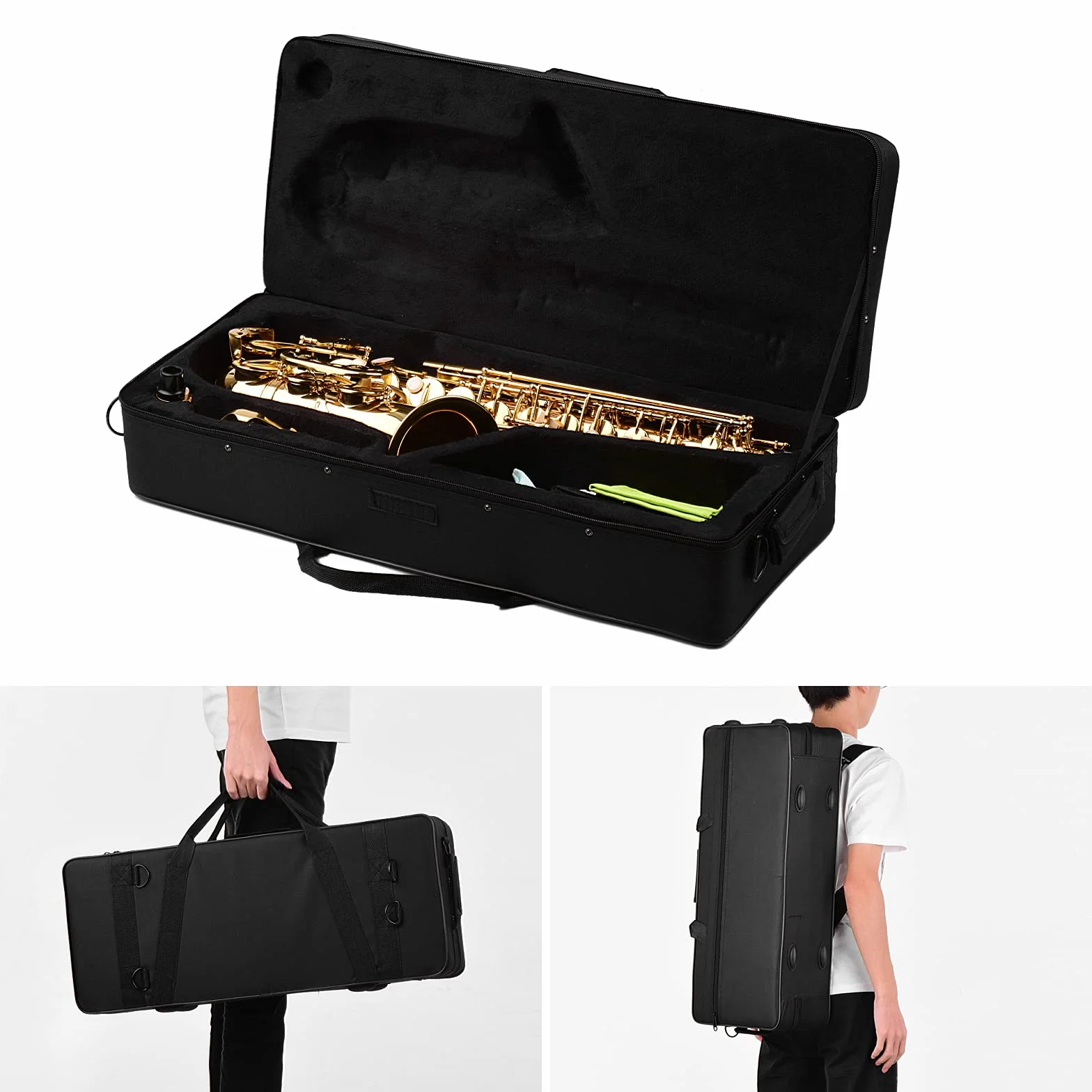 HUIOP Saxofón Alto AS100 Eb instrumento de viento saxofón Alto lacado de latón con estuche de transporte guantes correas paño de limpieza cepillo