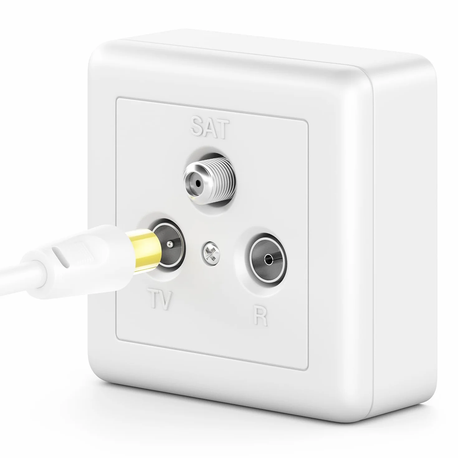 deleyCON 15m Cable Antena TV (Conector IEC a Acoplador IEC) Coaxial HDTV Cuádruple Blindaje 2x Núcleo Ferrita Filtro Corriente DVB-T DVB-T2 Radio DAB - Blanco