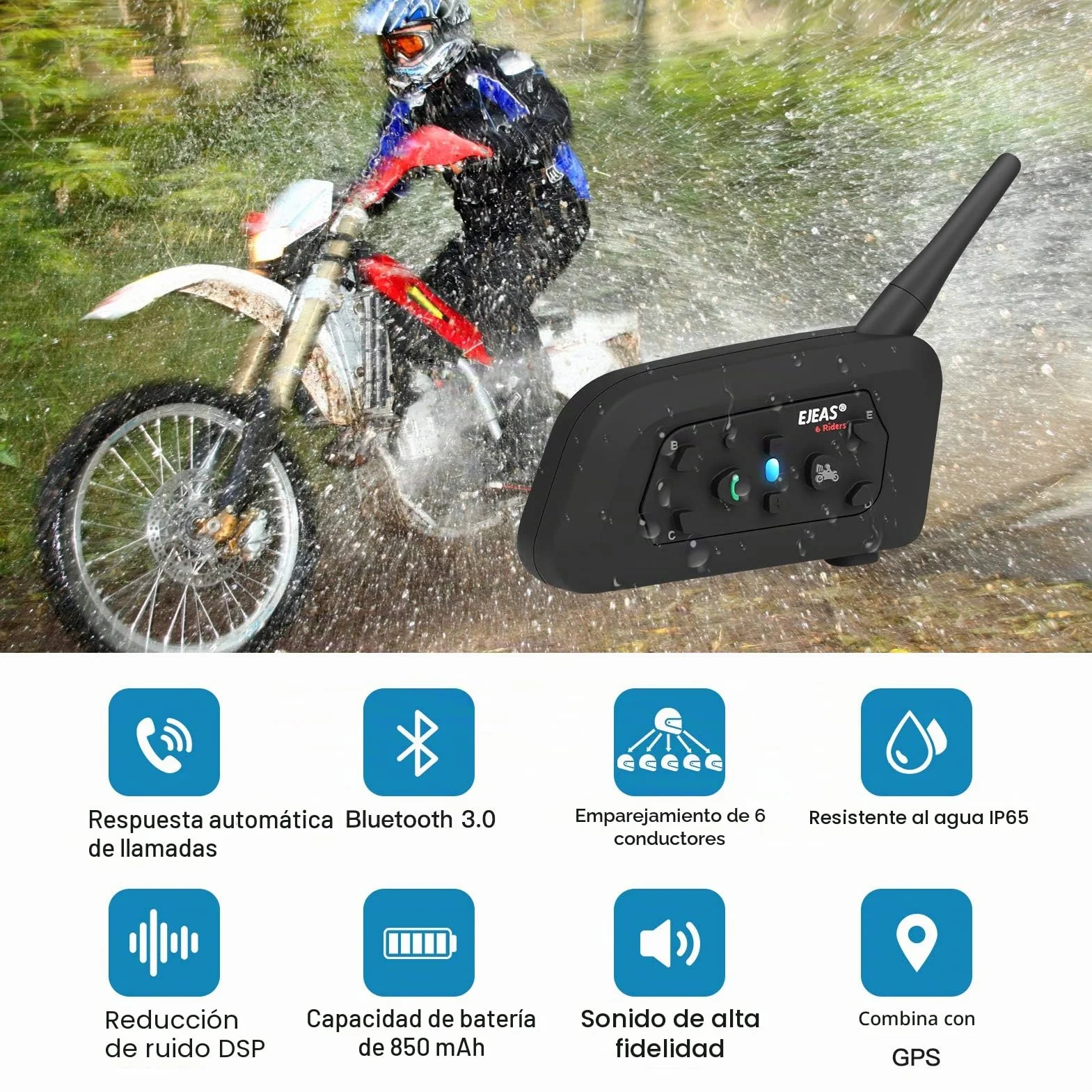 EJEAS V6 Pro Intercomunicador Casco Moto Bluetooth 3.0 Auricular 1200M 2 Personas Full Duplex Wireless Interphone