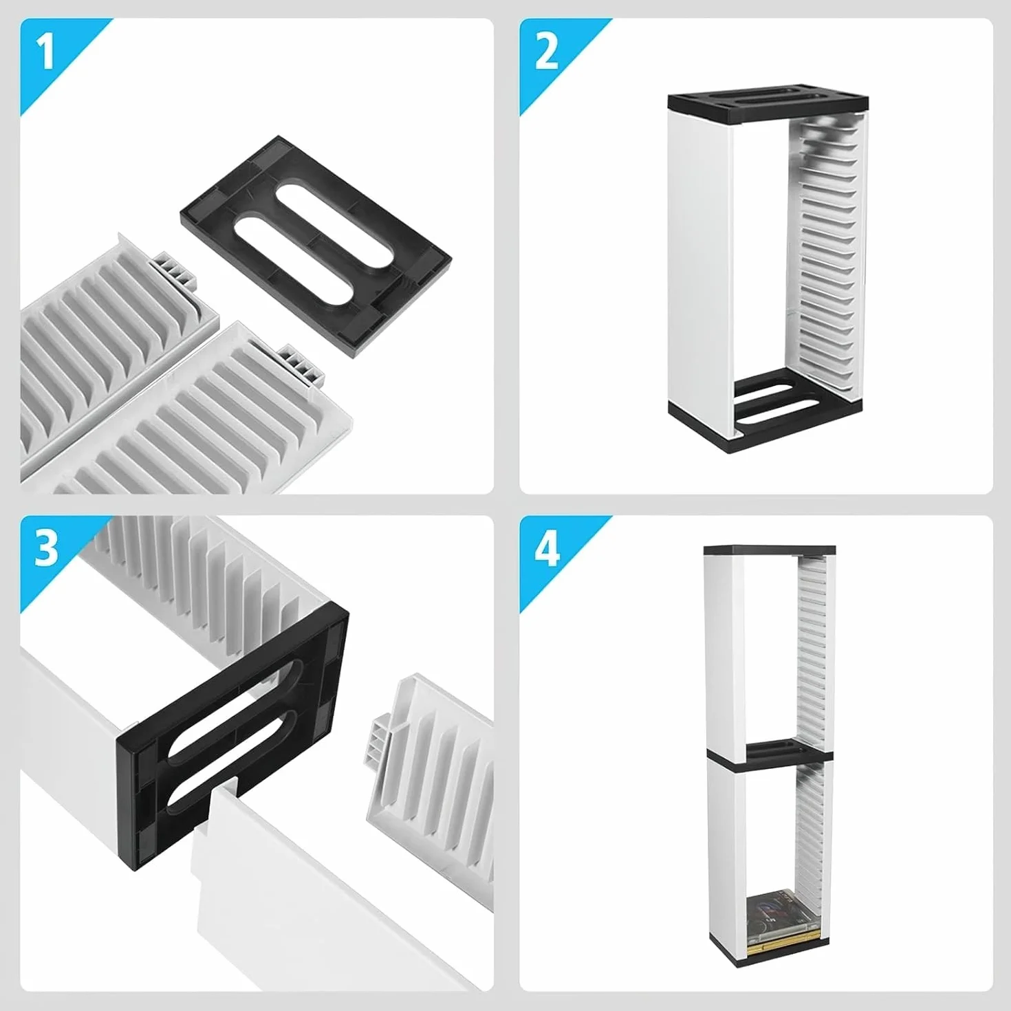 SOONHUA Estante de disco para videojuegos,cajas de almacenamiento de DVD, soporte de torre de almacenamiento de juegos de 36 discos de CD estuche organizador soporte para Playstation 5