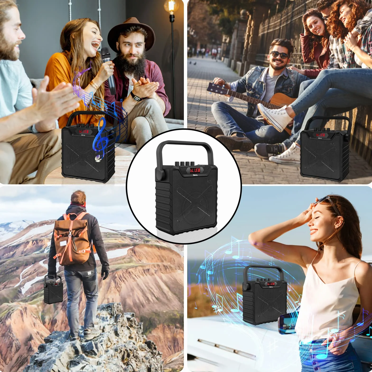 Amplificador de Voz con 2 Micrófonos Inalámbricos UHF, Portátil Altavoz Karaoke con Sistema PA para Fiestas y Altavoz Bluetooth con Bass Boost