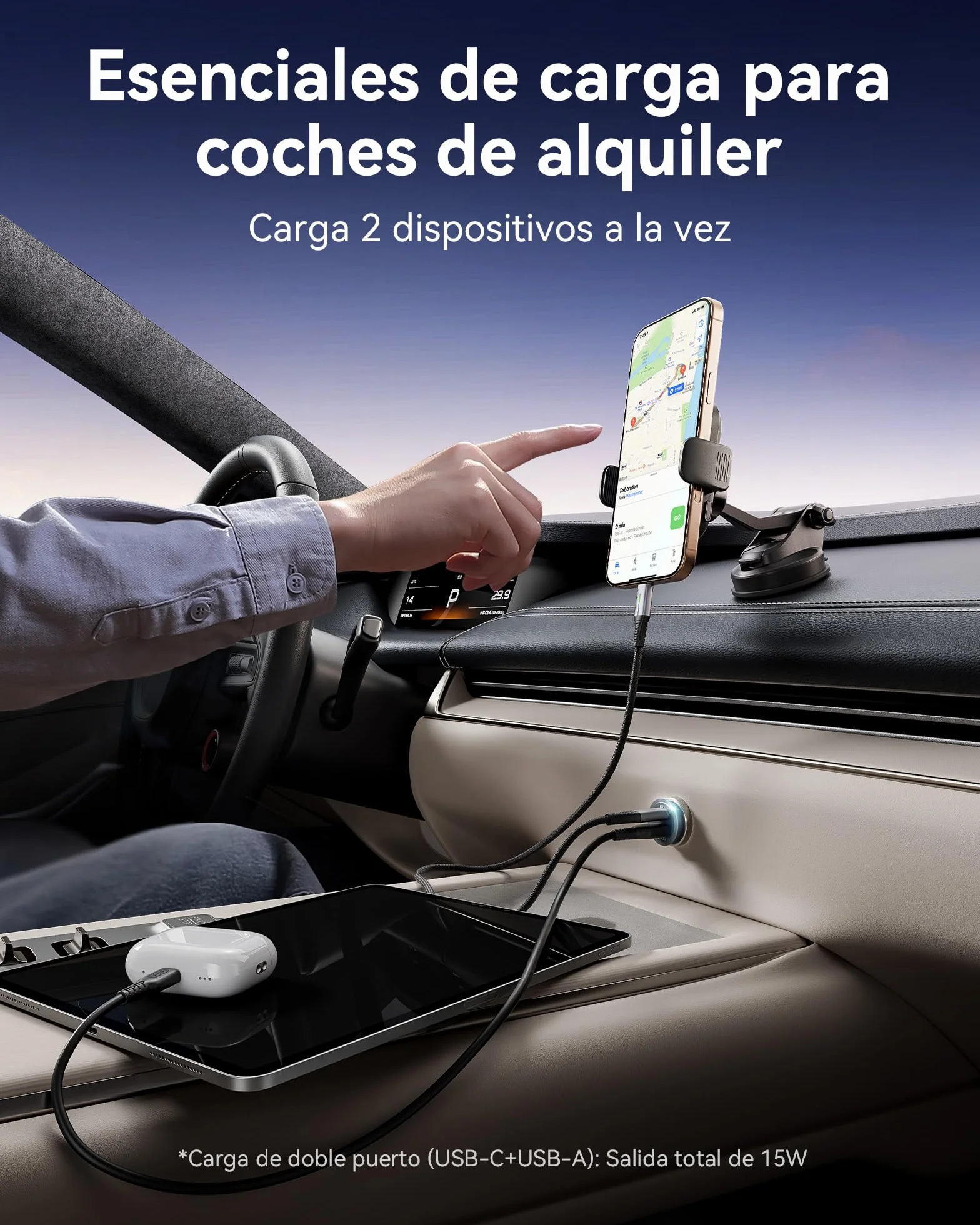 INIU Cargador Coche Carga Rápida 60W, 12V USB-C para iPhone 17 16 15 Pro MAX, Samsung S25, Xiaomi