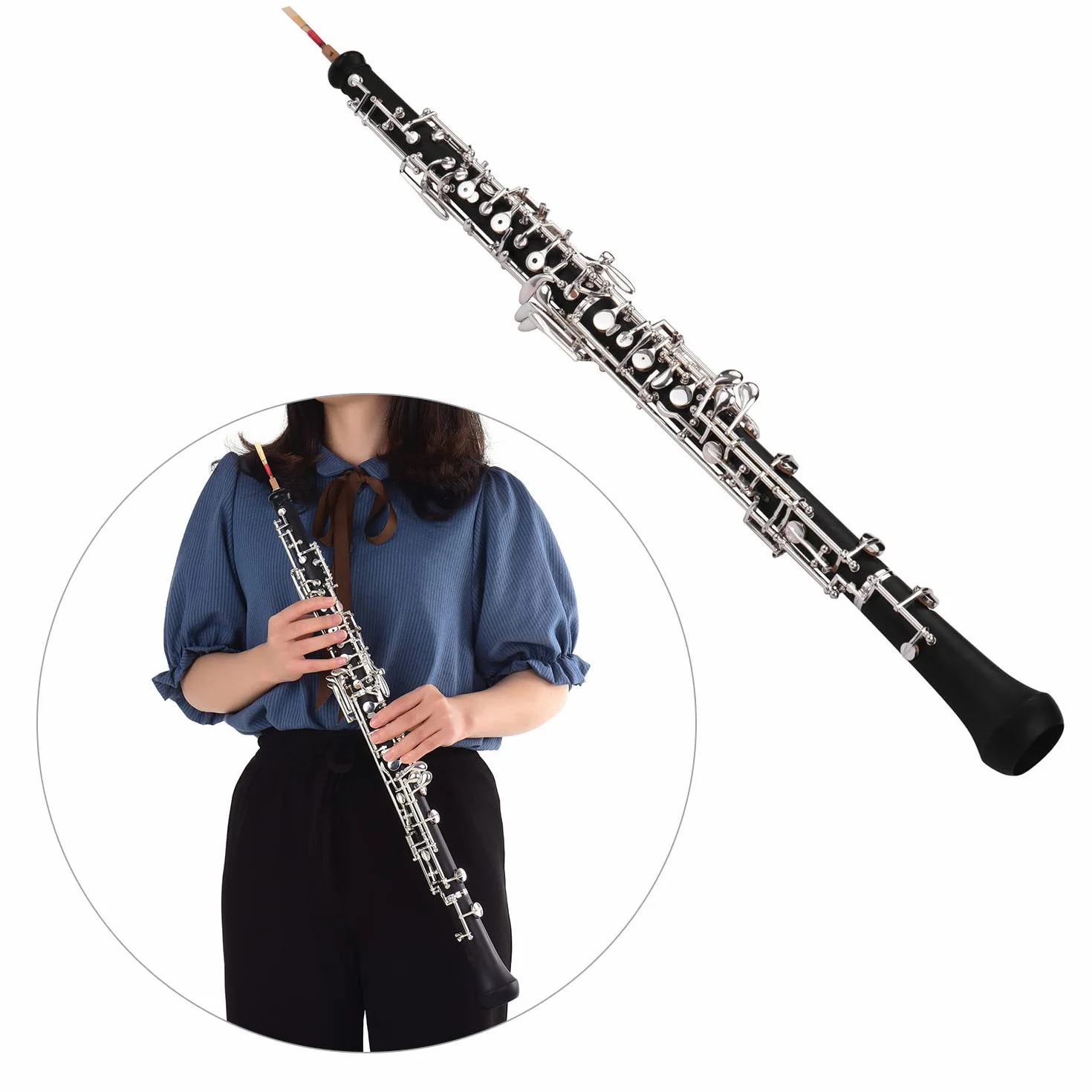 Oboe Tecla C Teclas Instrumento de Viento Semiautomático Chapado en Níquel Estilo con Cañas de Oboe Bolsa de Transporte de Cuero Destornillador Paño de Limpieza