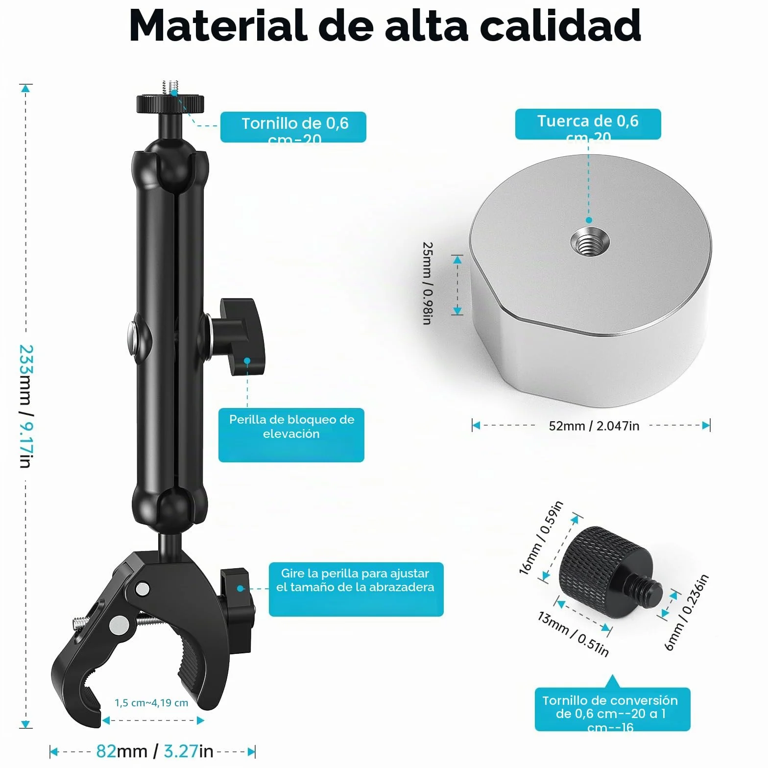 Starlink Mini Kit de Montaje Ajustable, Poste de Aluminio con Adaptador de Trípode y Abrazadera Regulable, Roscas 1/4"-20 y 3/8"-16 para RV, Cámper, Techo, Balcón, Yate, Antena Starlink Mini 2025