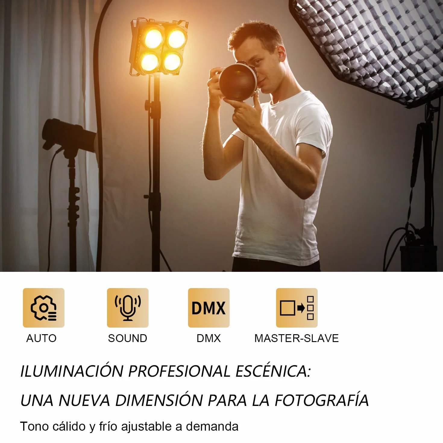 BETOPPER 4x100W COB Par LED, Iluminación de Escenario,1900K-6100K Foco Escenario Blanco Frío/Cálido Efecto con Activación por Sonido, Foco Par Teatro para Bar Discoteca Fiesta Lglesia Boda Navidad