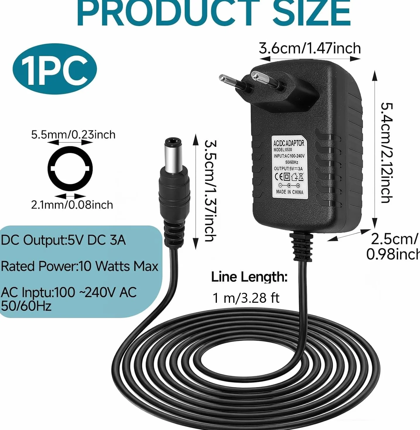 5V - Adaptador Universal DC5 V, 1 A, 2 A, 3 A, Cargador AC a DC Transformador Multiples Clavijas con 14 Adaptadores de Enchufe DC Fuente de Alimentación para Cámaras CCTV Tiras de Luz LED TV Box