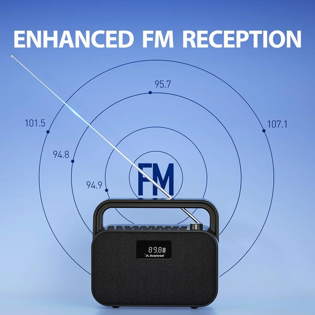 Avantree PowerByte - Radio FM Portátil Digital y Altavoz Bluetooth con Lector de Tarjetas SD, 30W de Potencia, Batería Recargable de 20 Horas, Lector de Memoria USB y Función con Cable