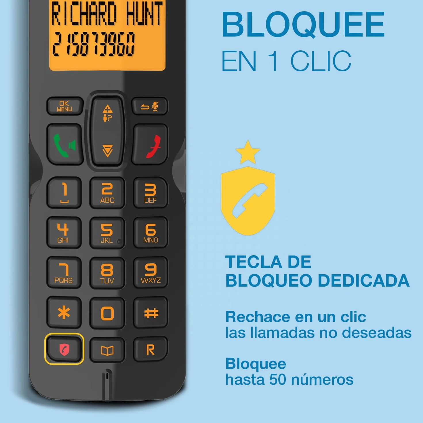 ALCATEL S280 Teléfono inalámbrico DECT Pantalla Grande retroiluminada Manos Libres Bloqueo de Llamadas Agenda 50 contactos Negro Naranja