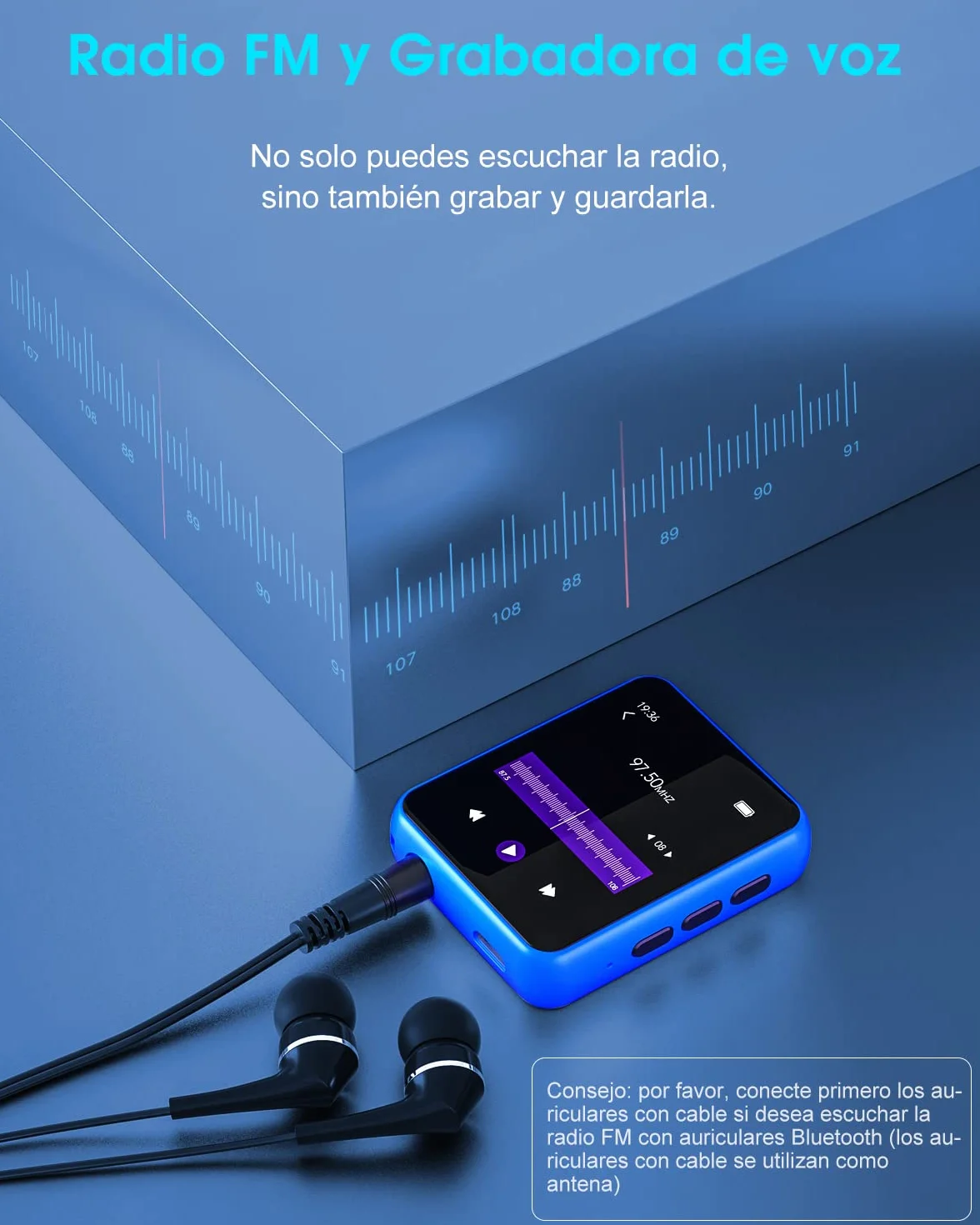 Reproductor MP3 Bluetooth 5.0 32GB con Pantalla Táctil, HiFi, Radio FM, Grabación de Voz