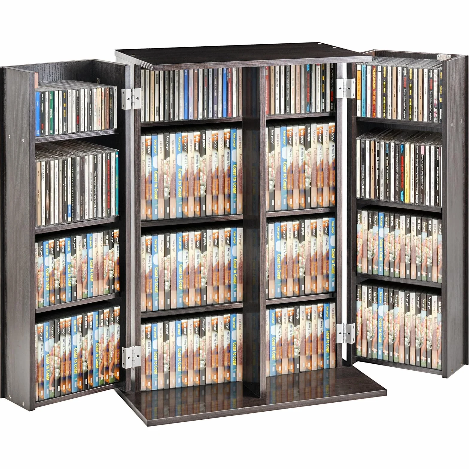 VEVOR Mueble de Almacenamiento Multimedia Mueble para DVD con Puertas y Estantes Capacidad para 576 CD Estante Ajustable de DVD para Películas, Videojuegos o Colecciones, Color de Café Expreso
