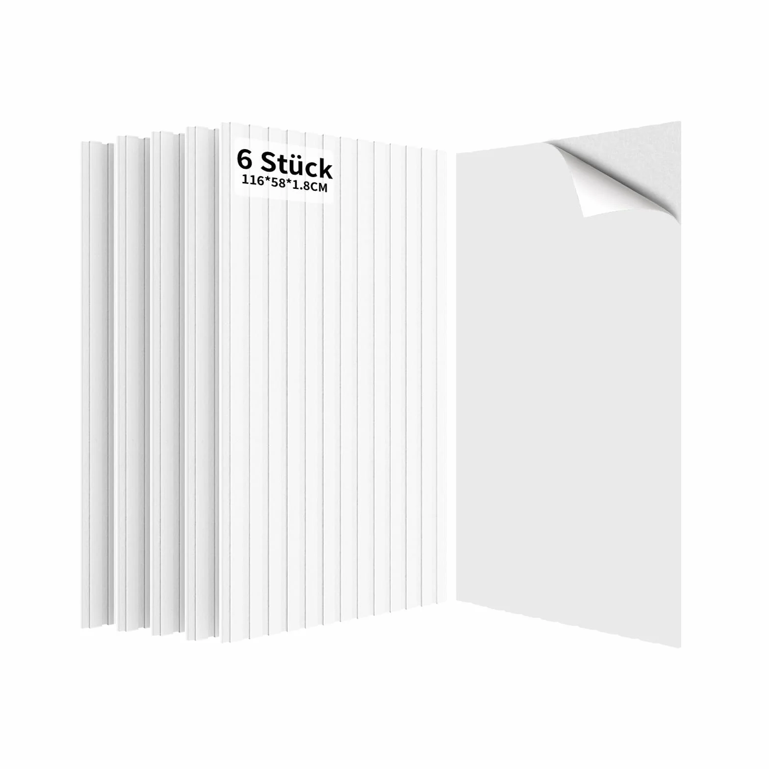 Grandes Paneles Acústicos Autoadhesivos 116x58x1,8cm, 6 Pack Paneles Aislantes de Pared, 4,04㎡ Revestimiento Acústico & Decoración de Pared para Estudio Oficina, Blanco