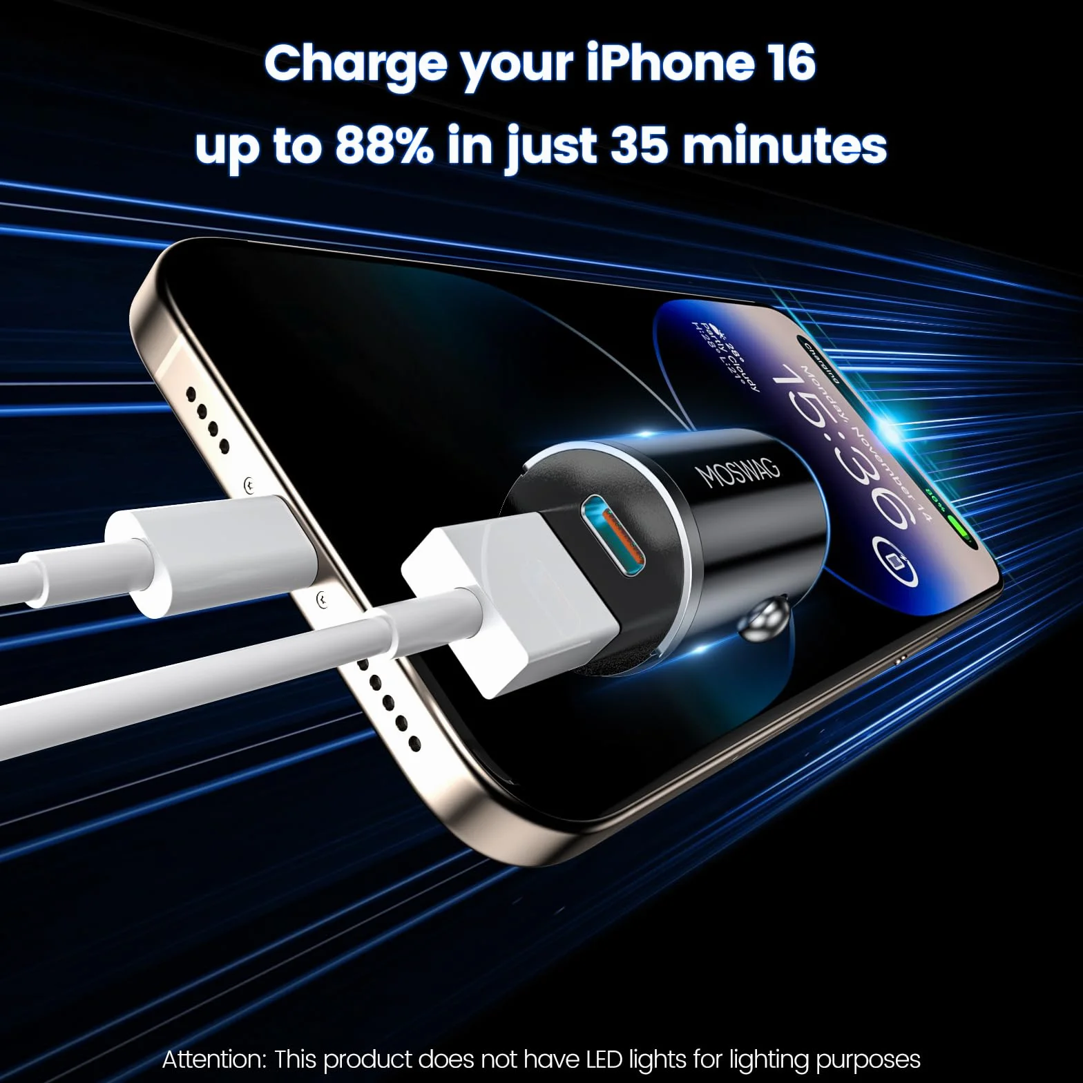 MOSWAG Cargador Coche Carga Rápida USB C PD Compatible iPhone 16 15 14 Pro Max iPad Samsung Galaxy S24 S23