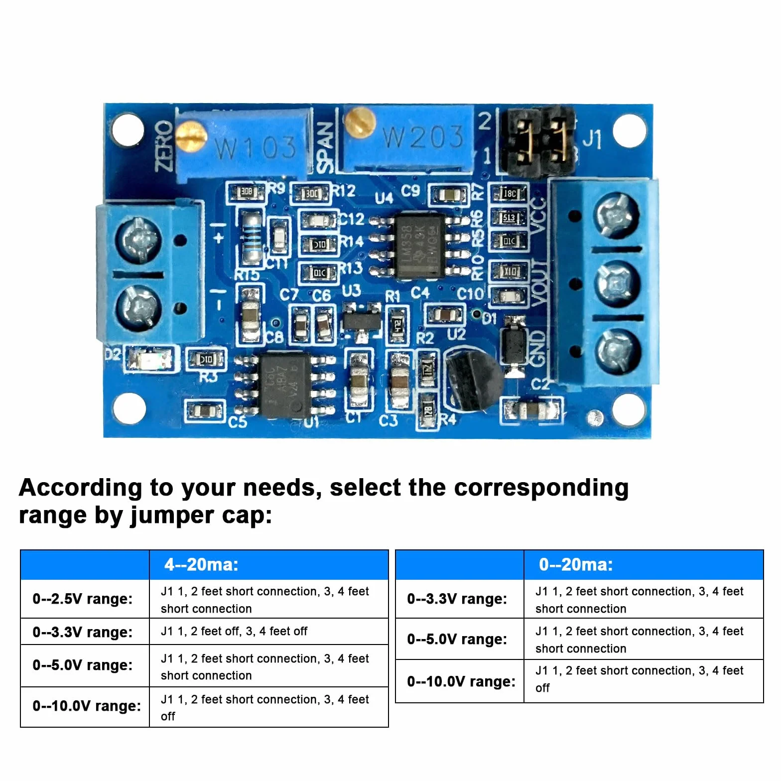 Módulo convertidor de corriente a voltaje 0/4-20 mA a 0-3,3 V 5 V 10 V transmisor de voltaje, módulo transformador de corriente, placa de conversión de señal
