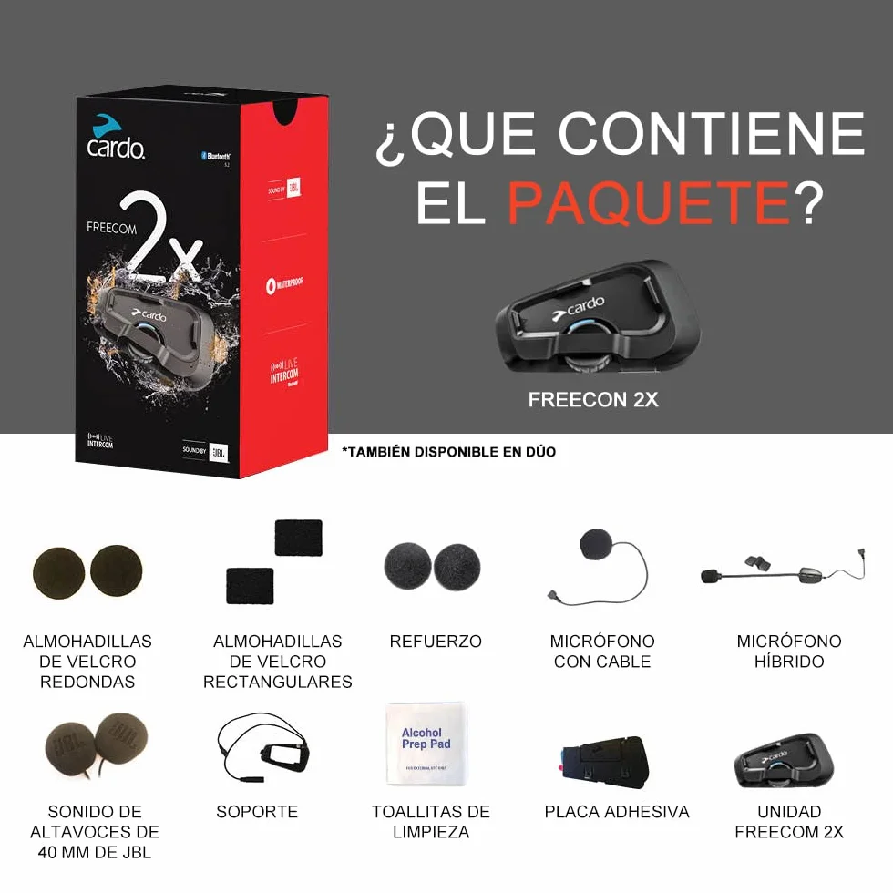 Cardo FREECOM 2X Bluetooth Intercomunicador 2 Vías para Motocicleta Negro
