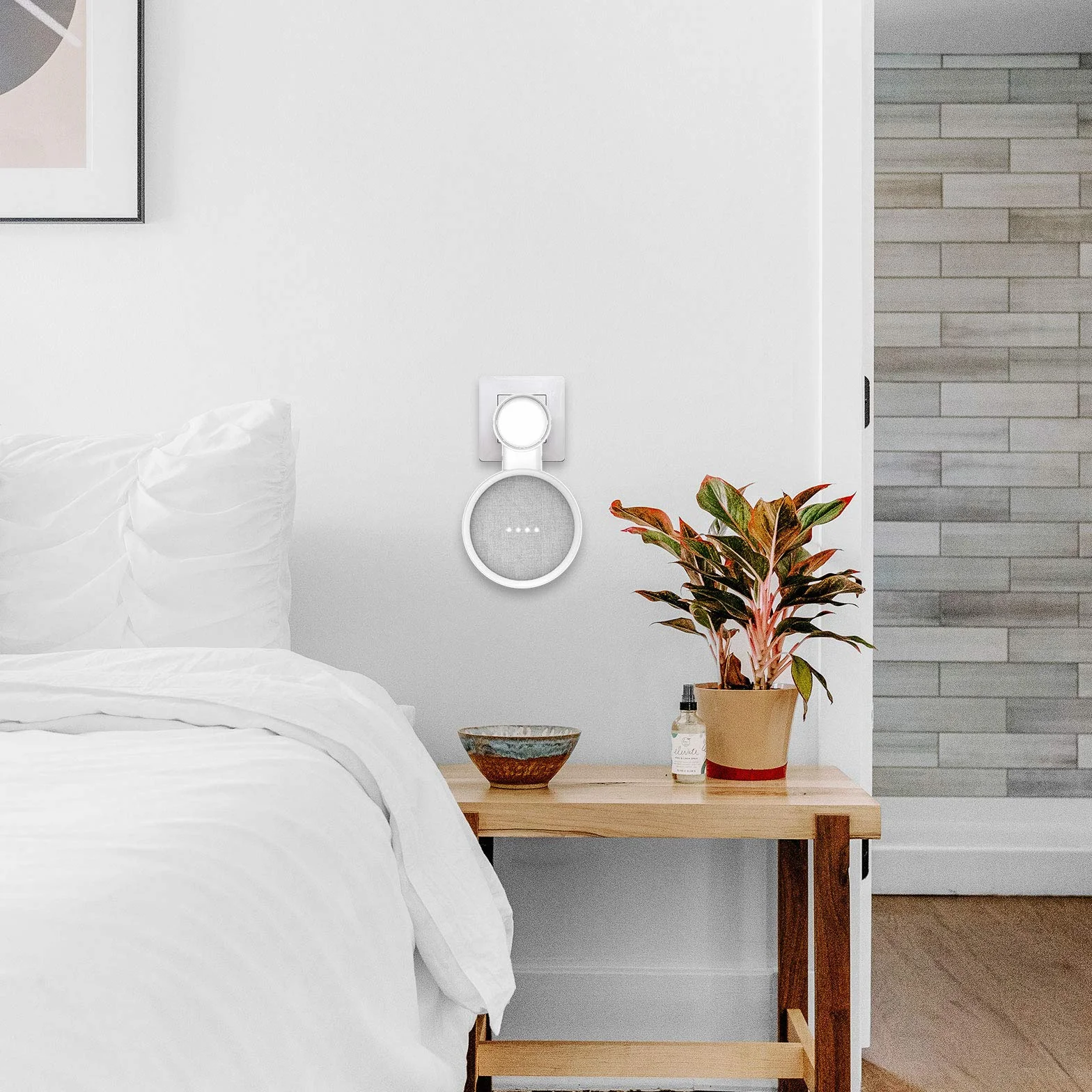 PlusAcc Soporte Montaje en Pared para Nest Mini / Google Home Mini, Enchufe, Blanco