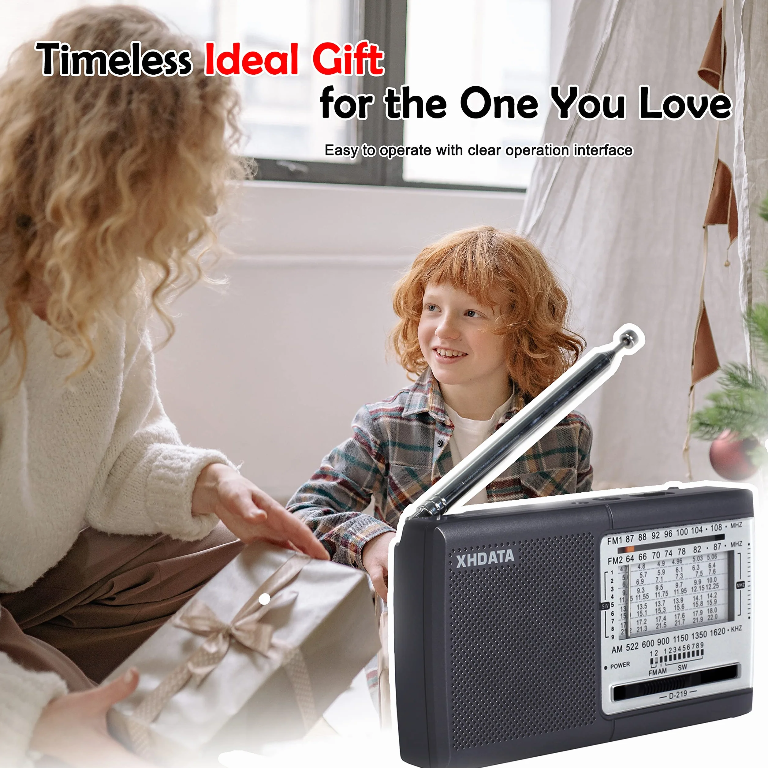 XHDATA D219 Radio a Pilas Portátil Pequeña Analógica FM Am SW Radio de Transistor con Entrada para Auriculares Excelente Señal Uso Simple para Personas Mayores Hogar y Emergencia Gris