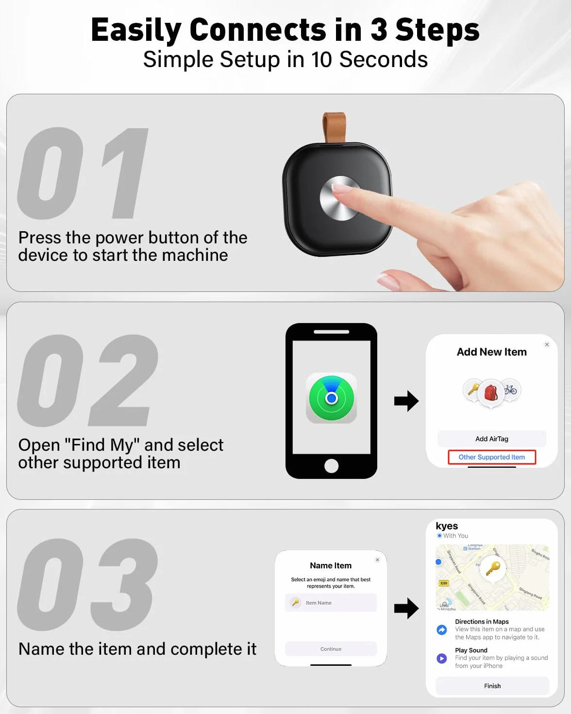 Smart Tracker Tag 4 Pack, Air Localizador Llaves Tag Bluetooth Funciona con Apple Buscar(Sólo iOS), Buscador de Llaves, Billetera y Equipaje, Batería Reemplazable (Negro)