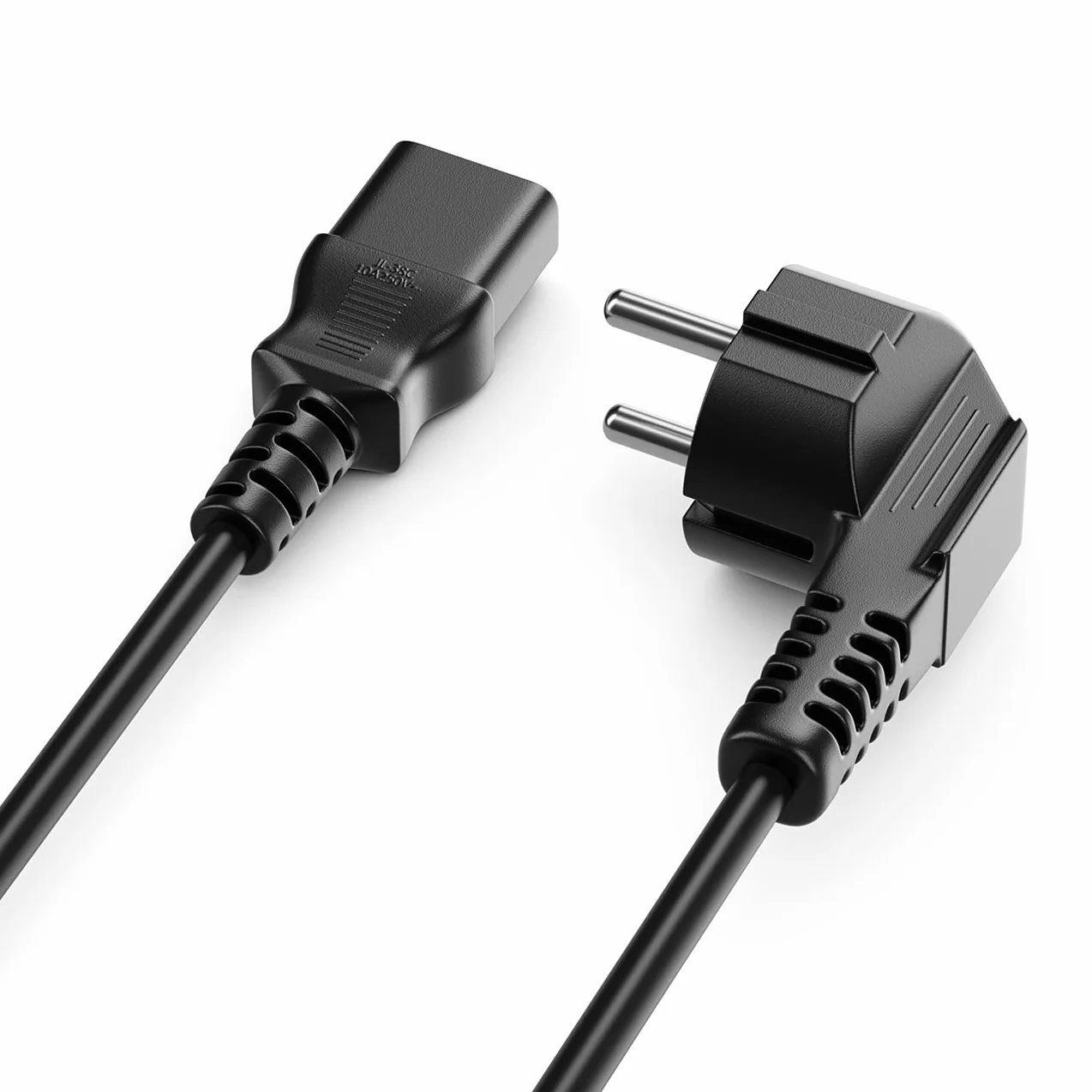 deleyCON 2m Cable Alimentación Tipo F (CEE 7/7) 90° Acodado a C13 Hembra Negro