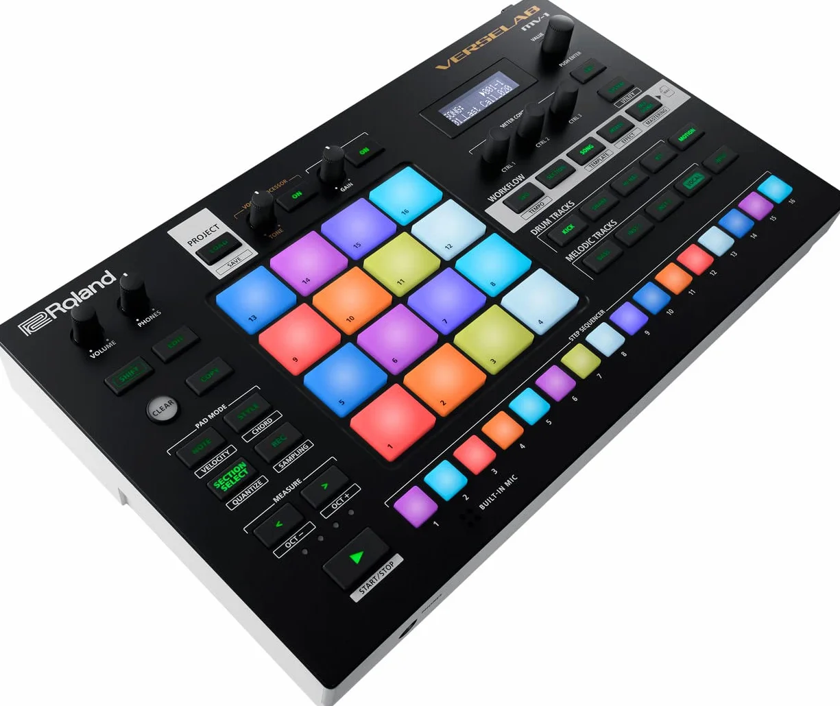Roland VERSELAB MV-1, estudio de producción de canciones profesional con sonidos ZEN-Core para compositores y cantantes. Pads 4x4 y secuenciador por pasos TR-REC para baterías