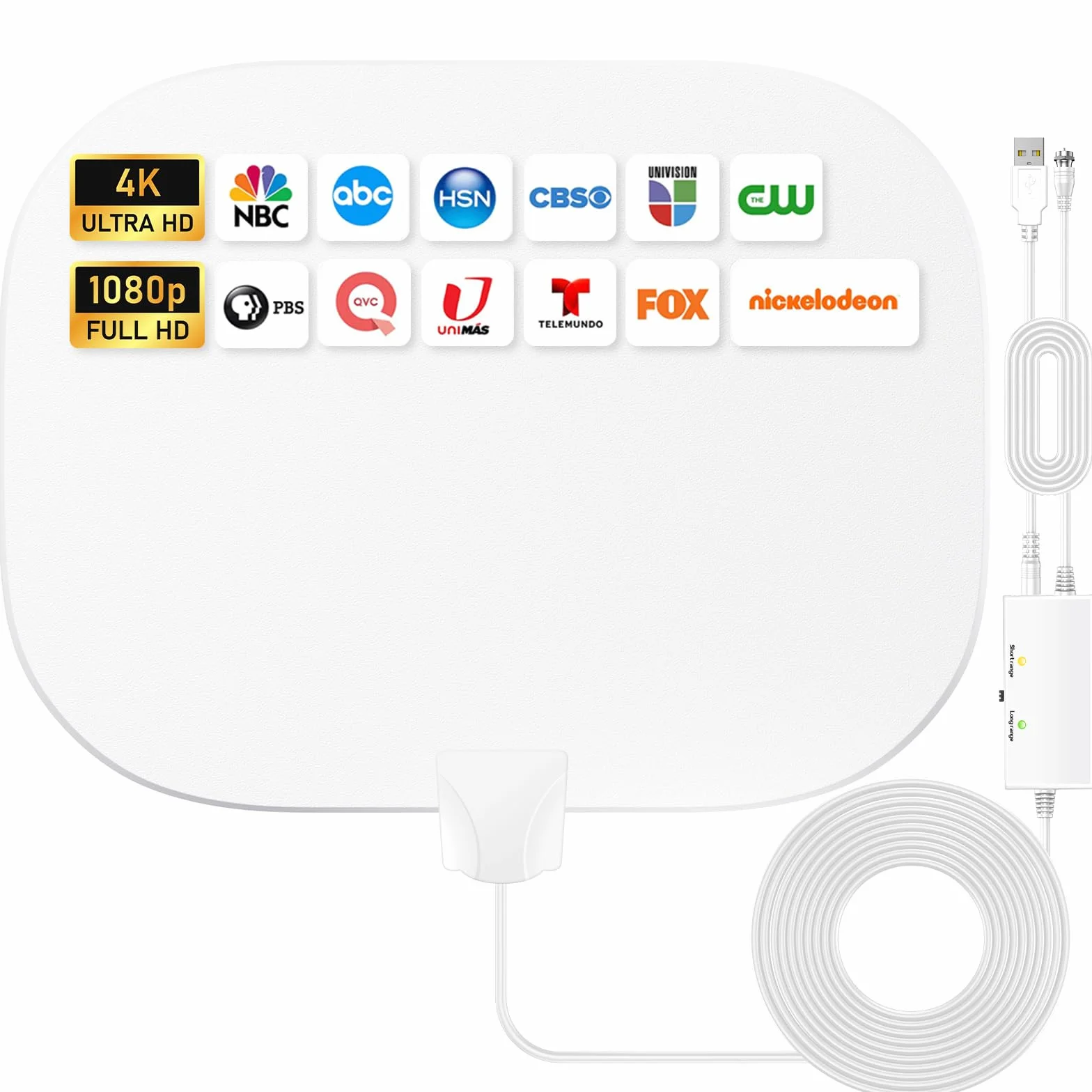 2026 Antena TV Interior Potente Actualizada, 600M+Antena TDT Interior de Larga Distancia, 360° Recepción HD Canales de TV Locales, Compatible con TVs Inteligentes y Antiguos-Cable Concéntrico de 10M