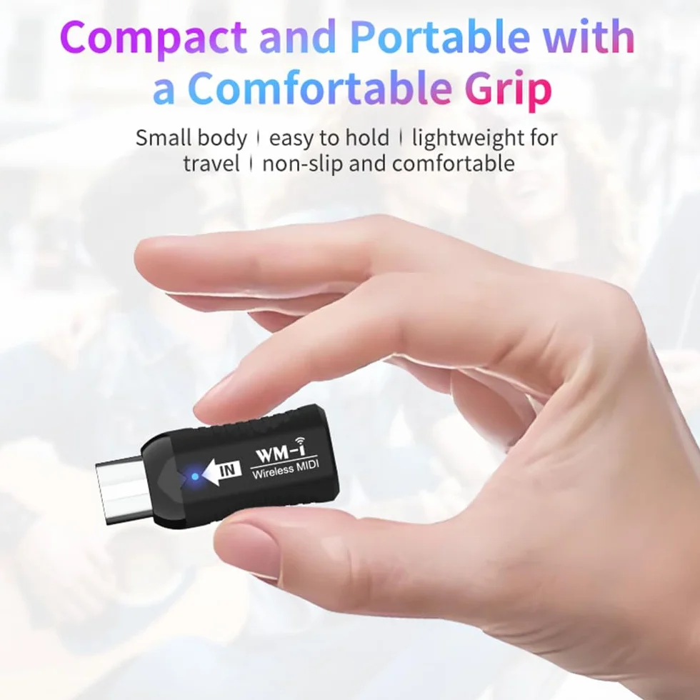 Kavolet Adaptador MIDI inalámbrico, transmisor/receptor de audio recargable, 2,4 GHz, latencia ultra baja, conector MIDI portátil integrado para instrumentos de viento, guitarra, teclado