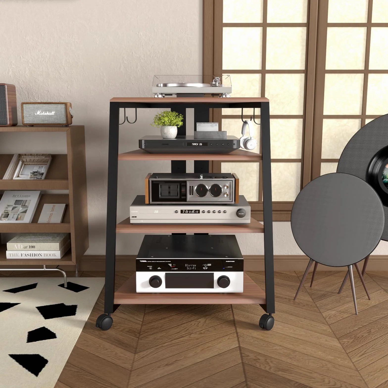 AIMEZO Mueble HiFi Estanteria HiFi para Equipo de Música con Soporte para Micrófono, Soporte Tocadiscos de Vinilo, Estantería HiFi para Sistemas de Audio, Marrón