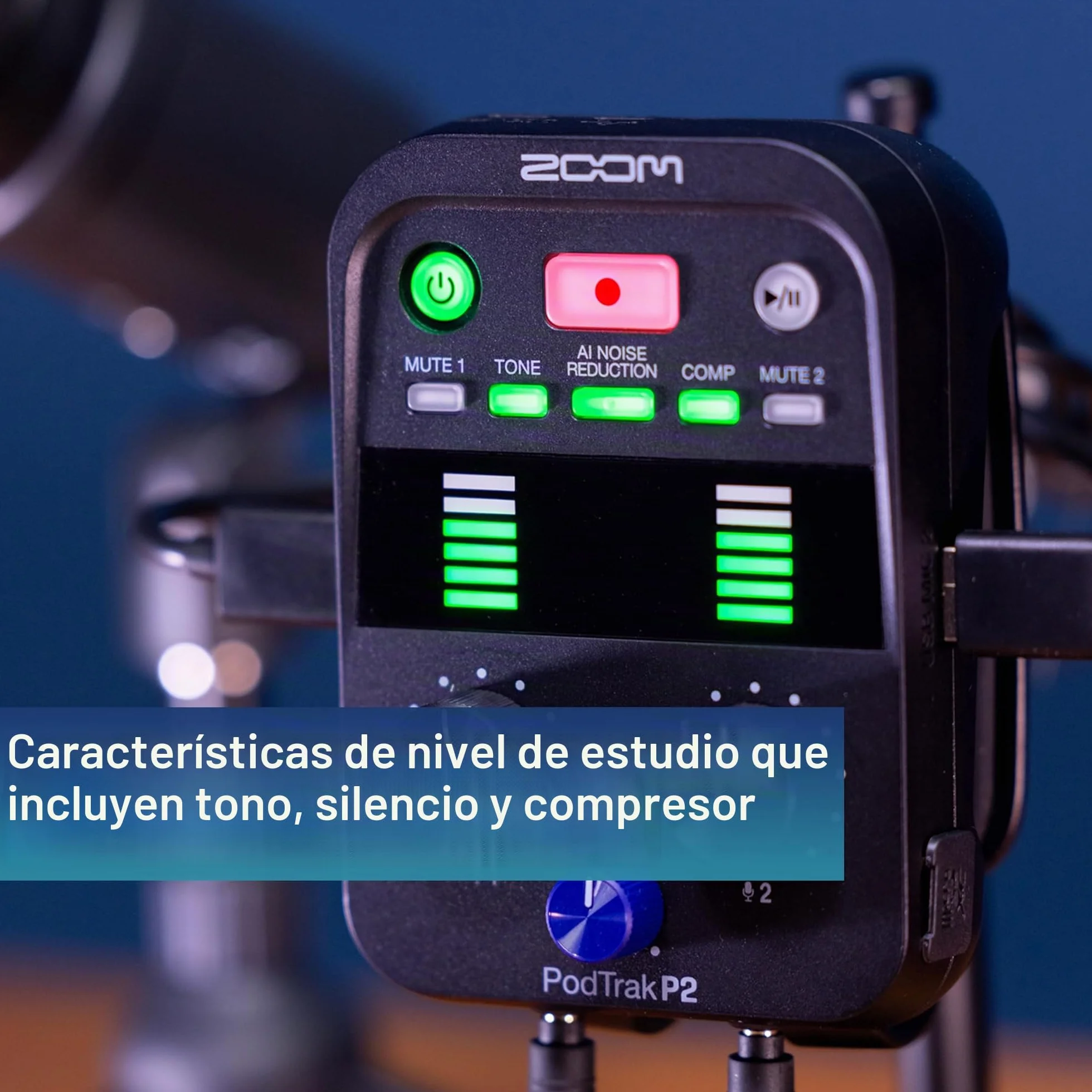 Zoom Grabadora de podcasts portátil P2 PodTrak e Interfaz de Audio USB | Mezclador de podcasting e Interfaz para grabación de Podcast móvil en Calidad de transmisión | 2 entradas de micrófono USB |