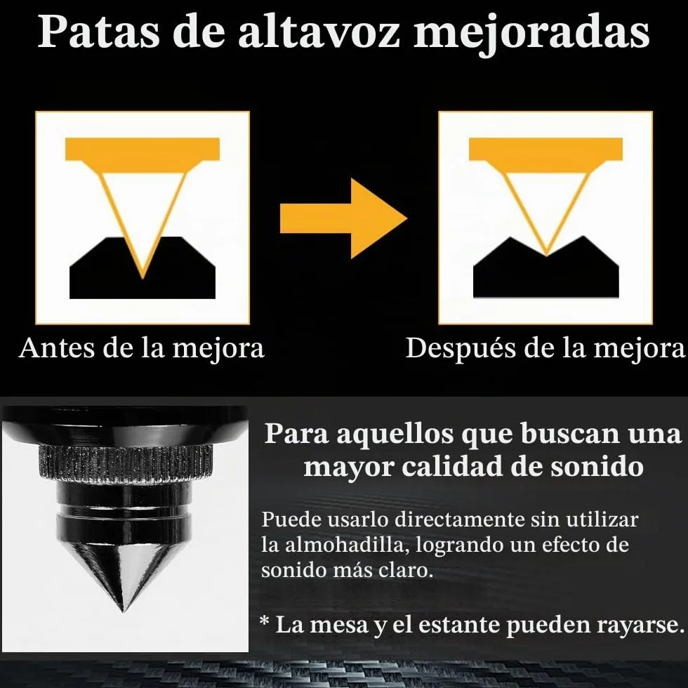 8 Picos de Aislamiento para Altavoces Puntas de Altavoz de Aleación de Almohadilla de Base de Choque del Altavoz Pinchos para Altavoces, Negro